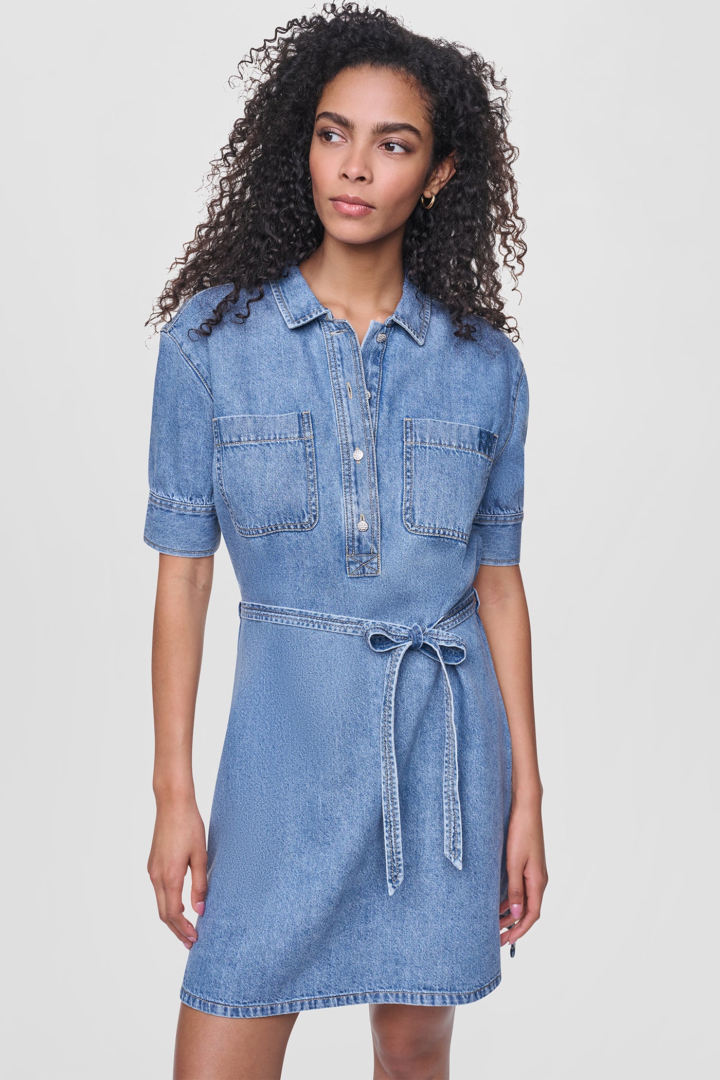 Cooper DENIM BUTTON-FRONT SHIRT DRESS, FRONT VIEW | Dresses & Jumpsuits