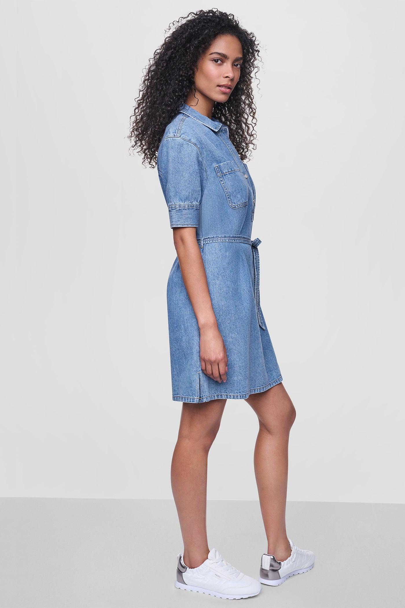 DENIM BUTTON-FRONT SHIRT DRESS VIEW 4 | Dresses Under $100