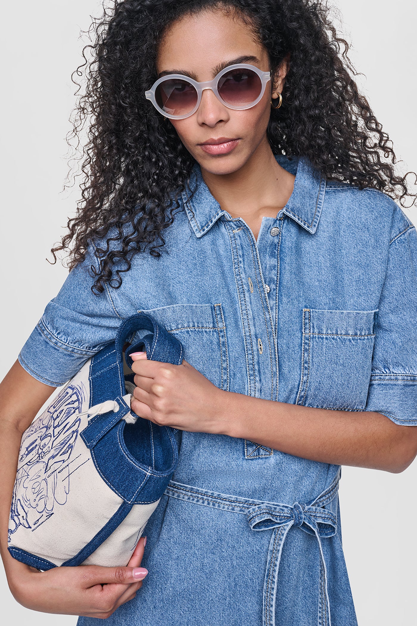 DENIM BUTTON-FRONT SHIRT DRESS VIEW 6 | Dresses Under $100