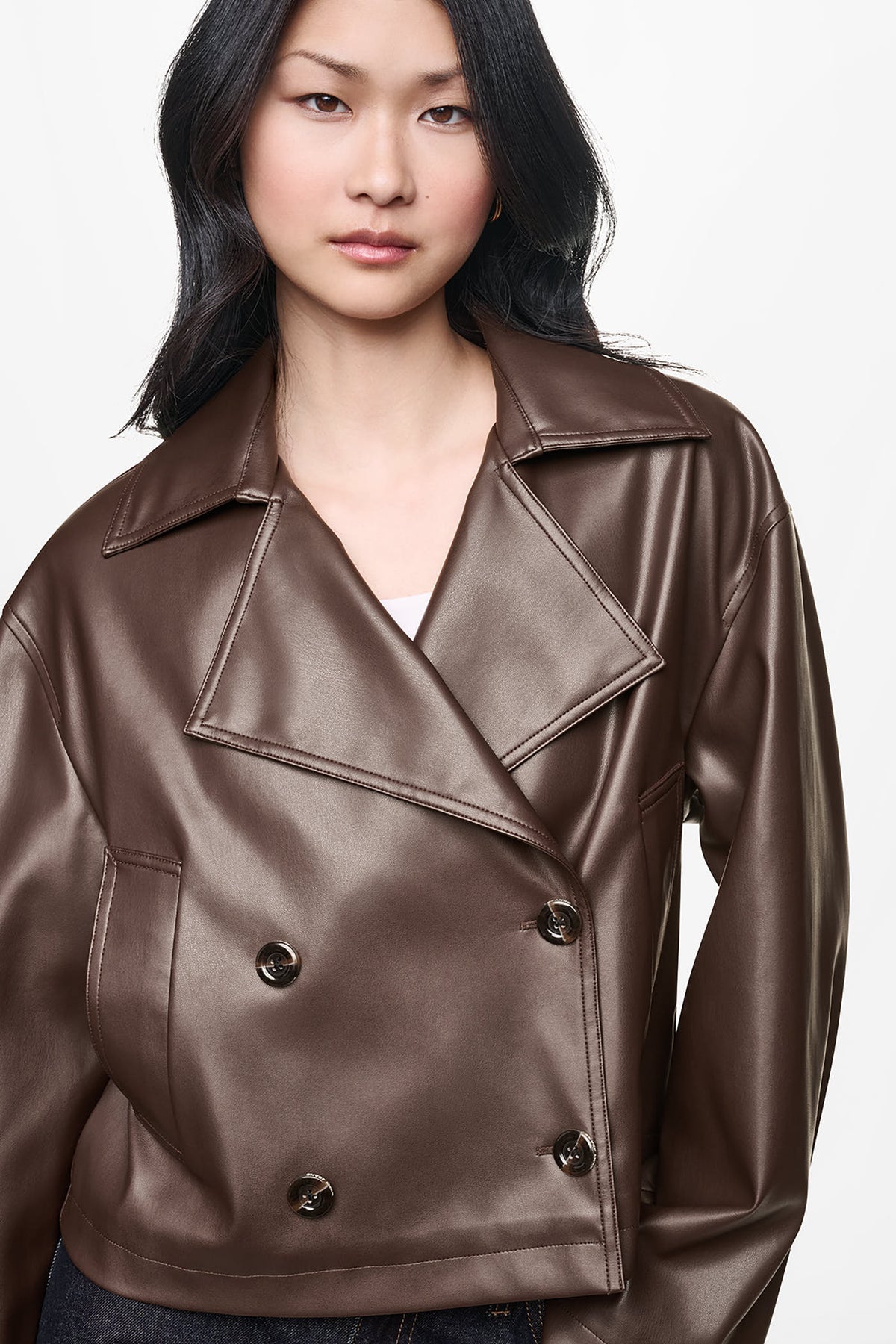 DOUBLE BREASTED FAUX LEATHER JACKET VIEW 2