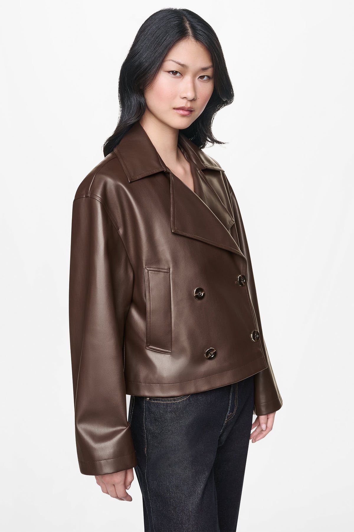 DOUBLE BREASTED FAUX LEATHER JACKET VIEW 2