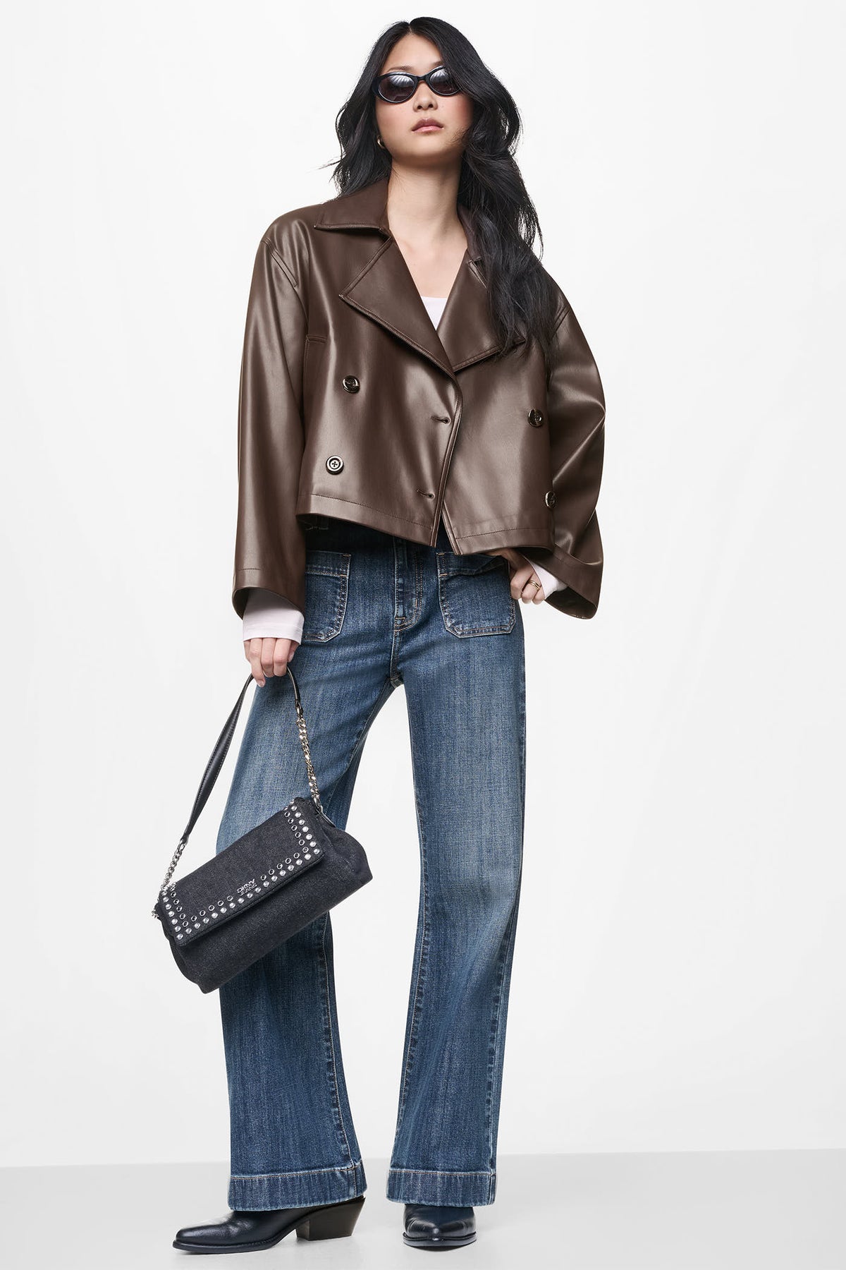 DOUBLE BREASTED FAUX LEATHER JACKET VIEW 2