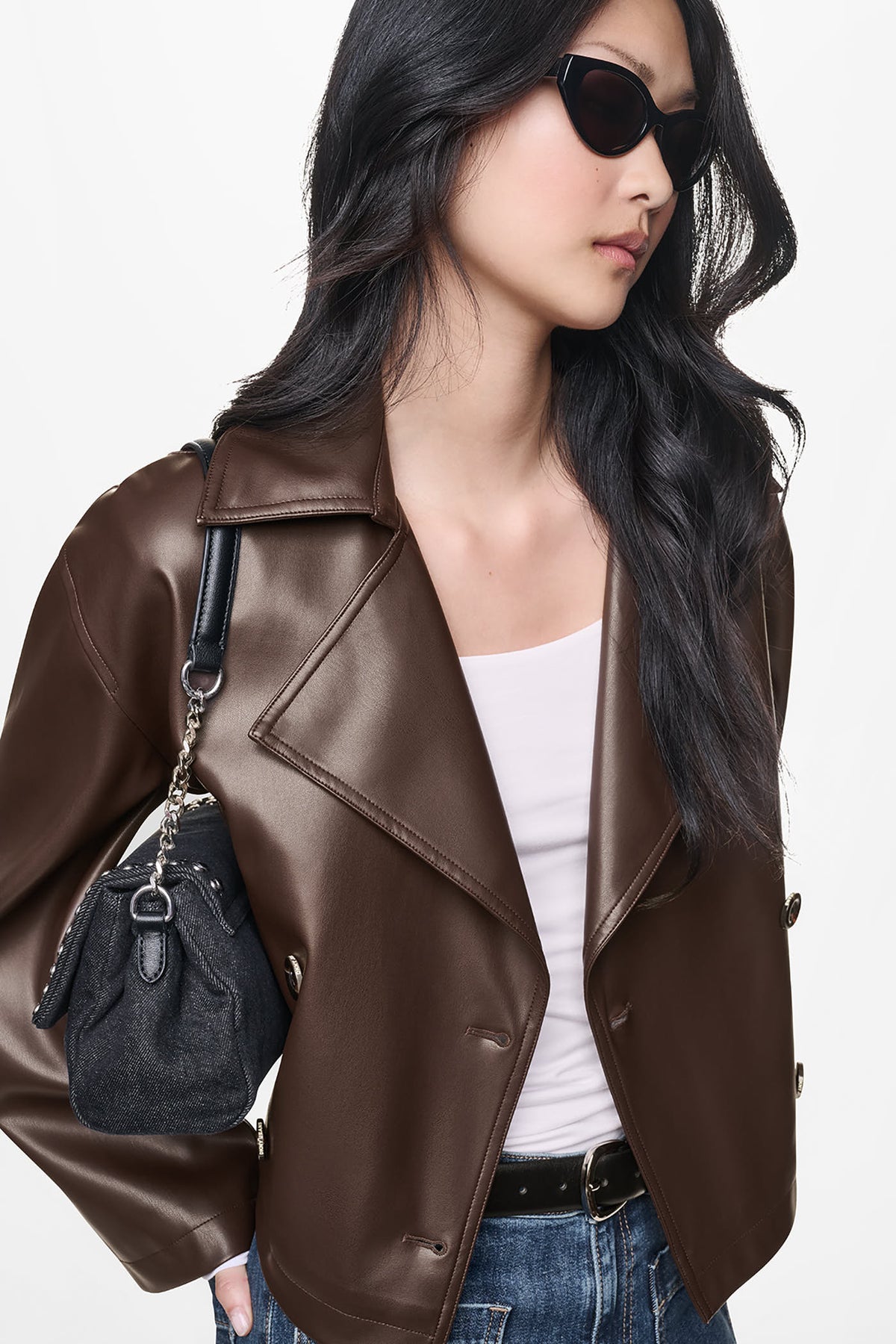 DOUBLE BREASTED FAUX LEATHER JACKET VIEW 1