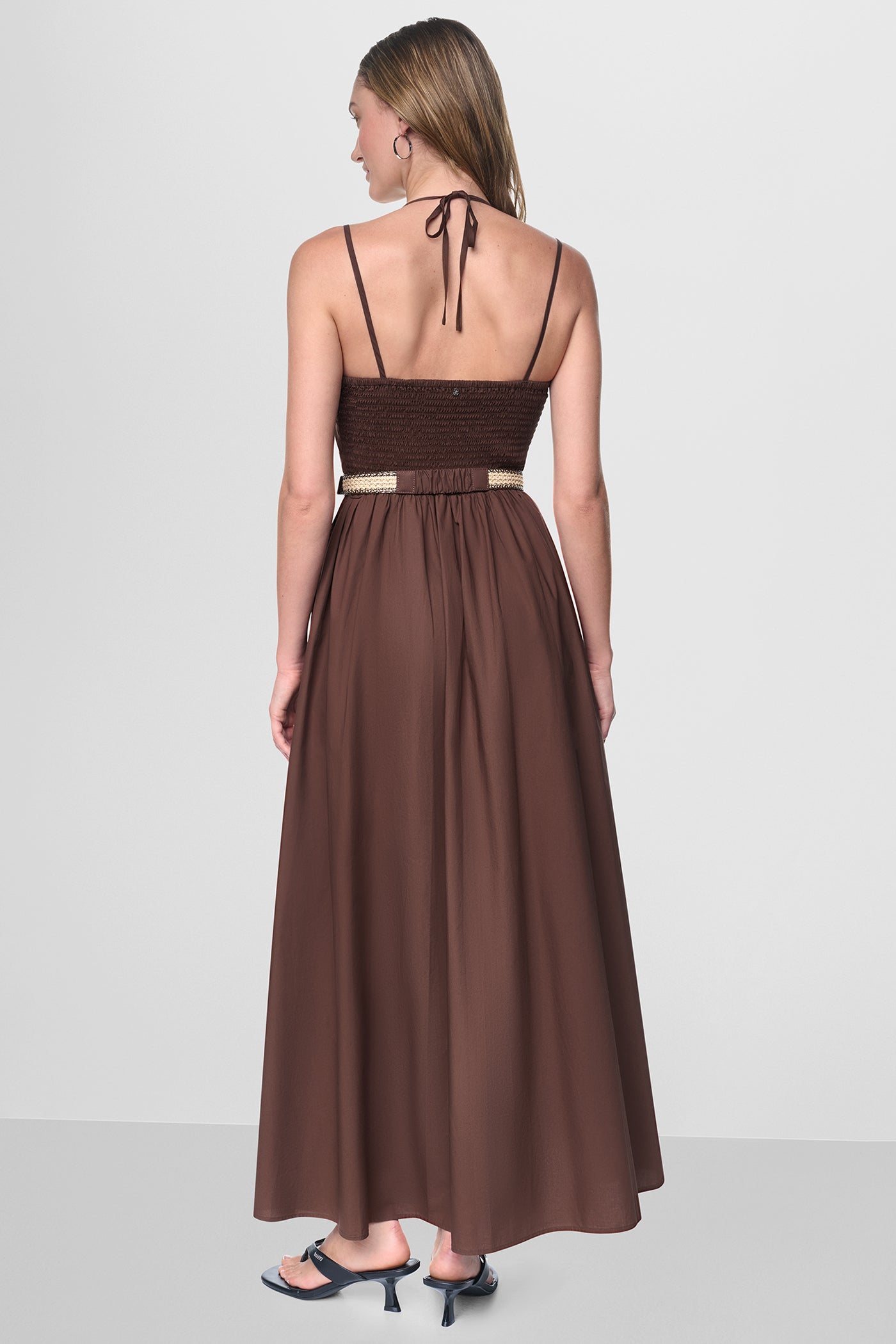 STRAPPY V-NECK MAXI DRESS WITH RAFFIA BELT VIEW 3 | MAXI DRESSES
