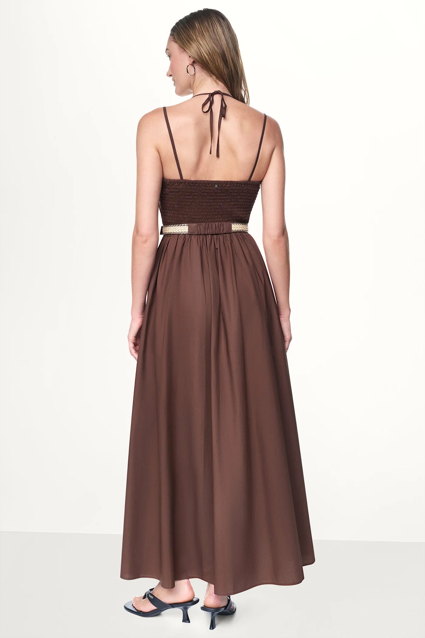 Chestnut STRAPPY V-NECK MAXI DRESS WITH RAFFIA BELT, VIEW 2 | Clothing