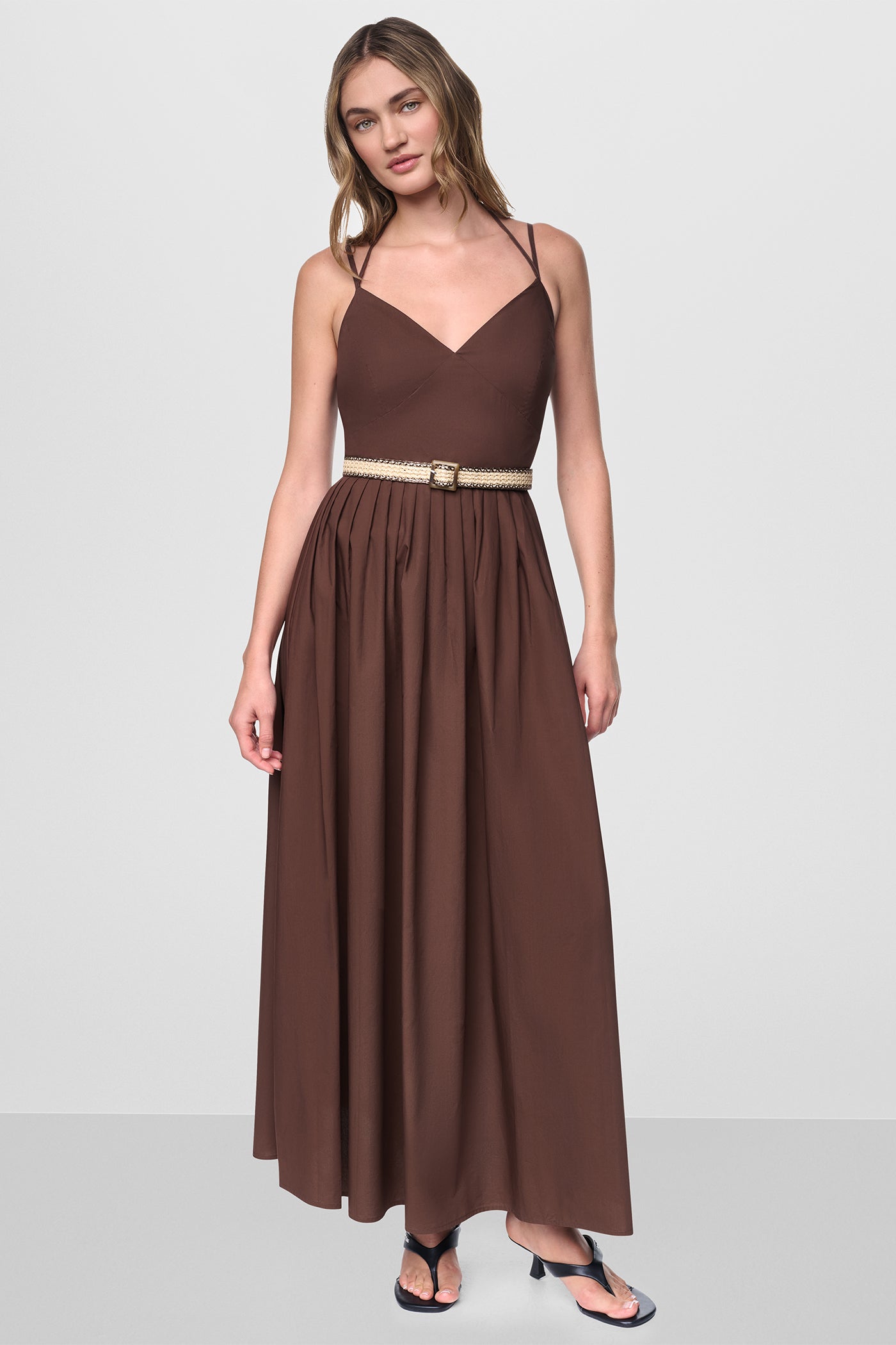 STRAPPY V-NECK MAXI DRESS WITH RAFFIA BELT VIEW 5 | MAXI DRESSES
