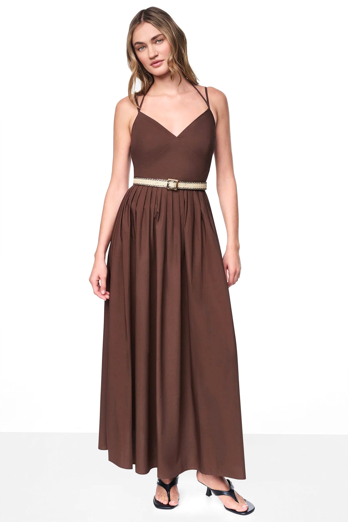 STRAPPY V-NECK MAXI DRESS WITH RAFFIA BELT VIEW 2