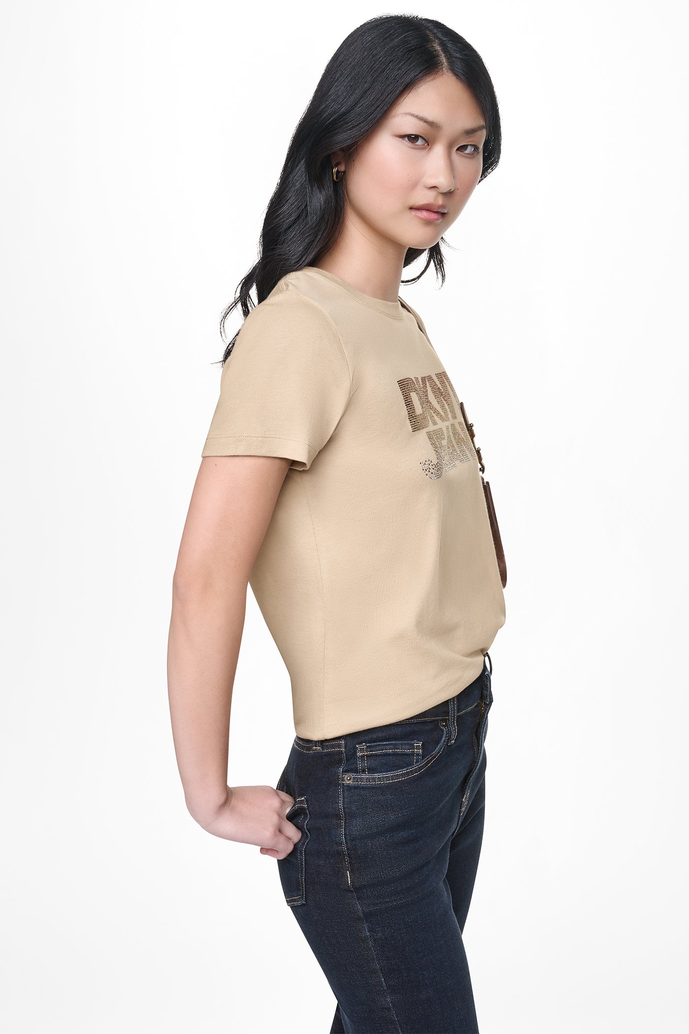 DKNY JEANS STACKED RHINESTONE LOGO TEE VIEW 4 | DKNY JEANS