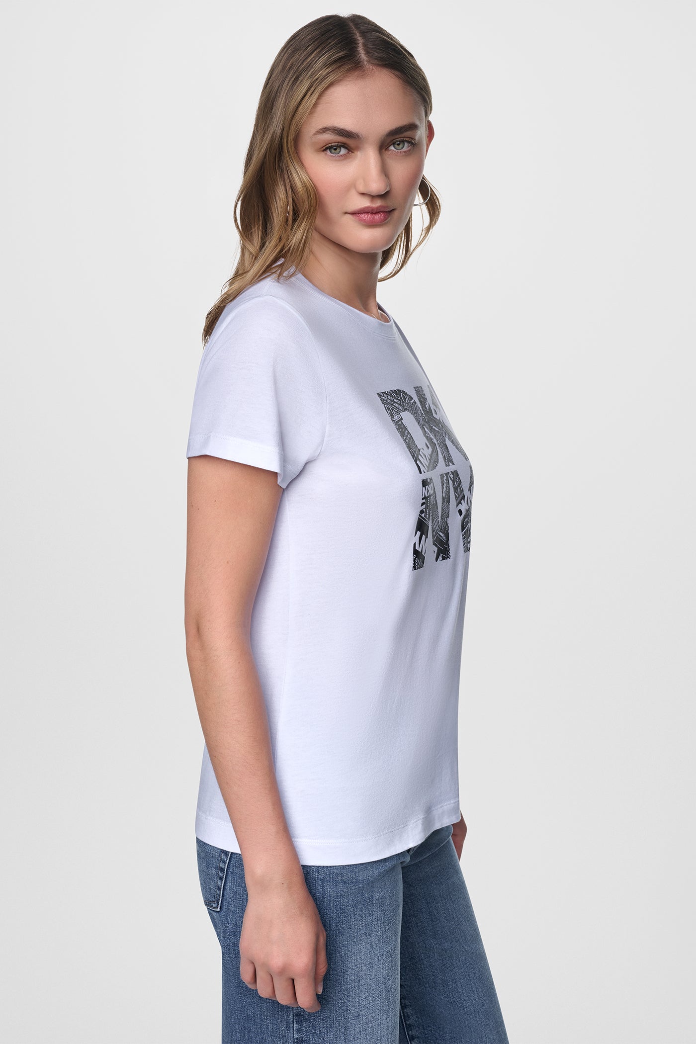 NEWSPRINT DKNY STACKED LOGO TEE VIEW 4 | Tees & Tanks