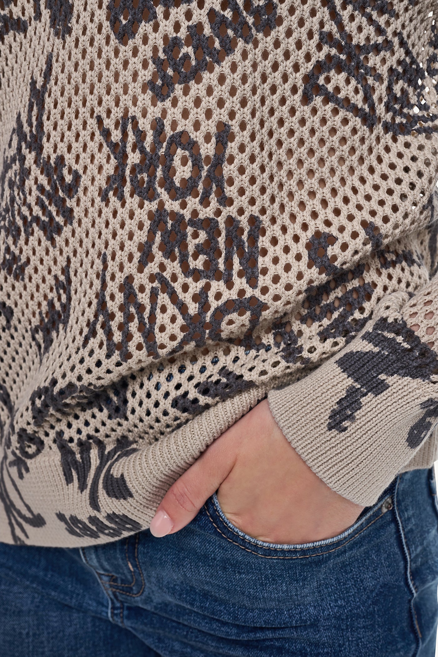 OPEN STITCH SWEATER WITH GRAFFITI LOGO VIEW 7 | WOMEN'S SWEATERS & TOPS