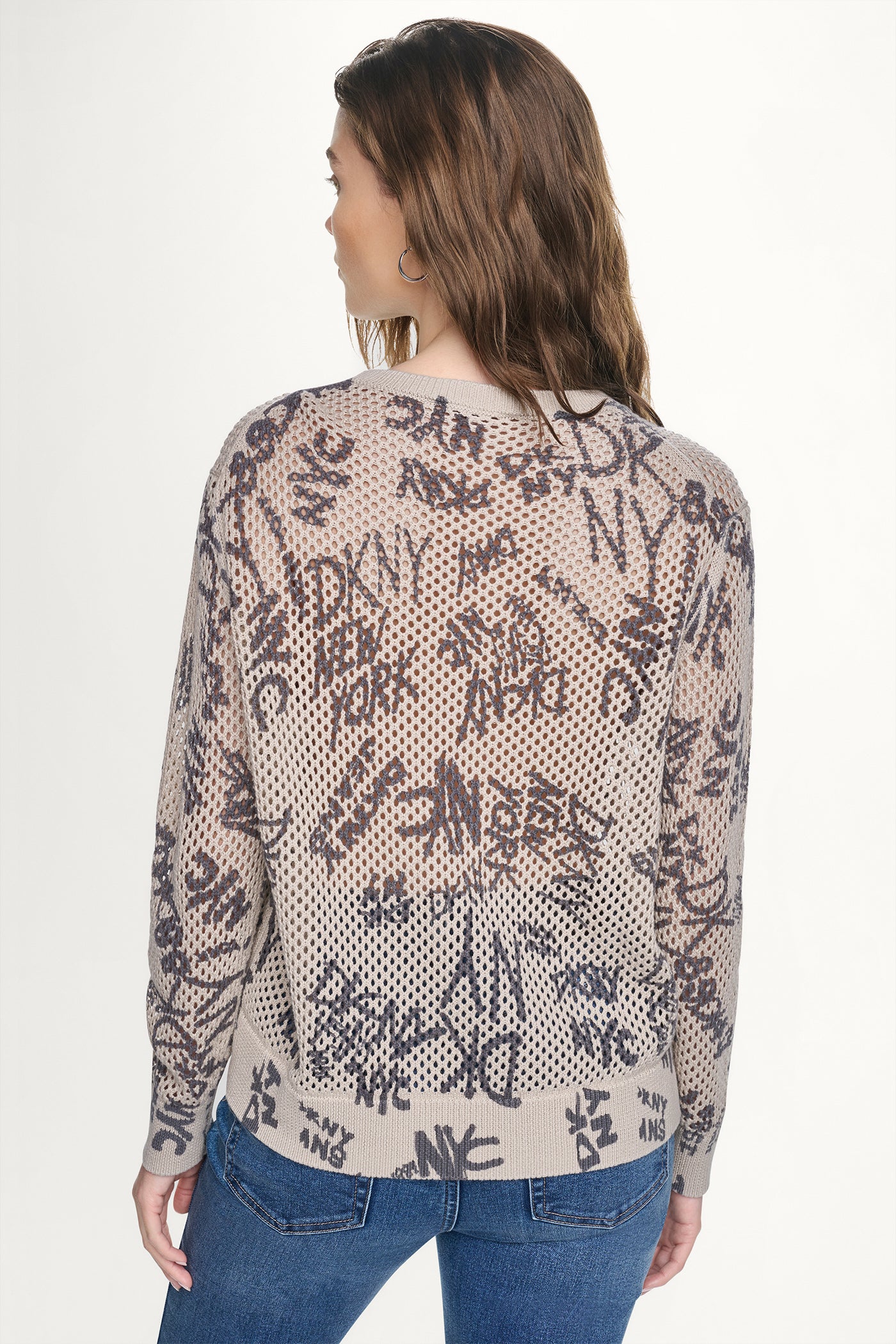 OPEN STITCH SWEATER WITH GRAFFITI LOGO VIEW 3 | WOMEN'S SWEATERS & TOPS