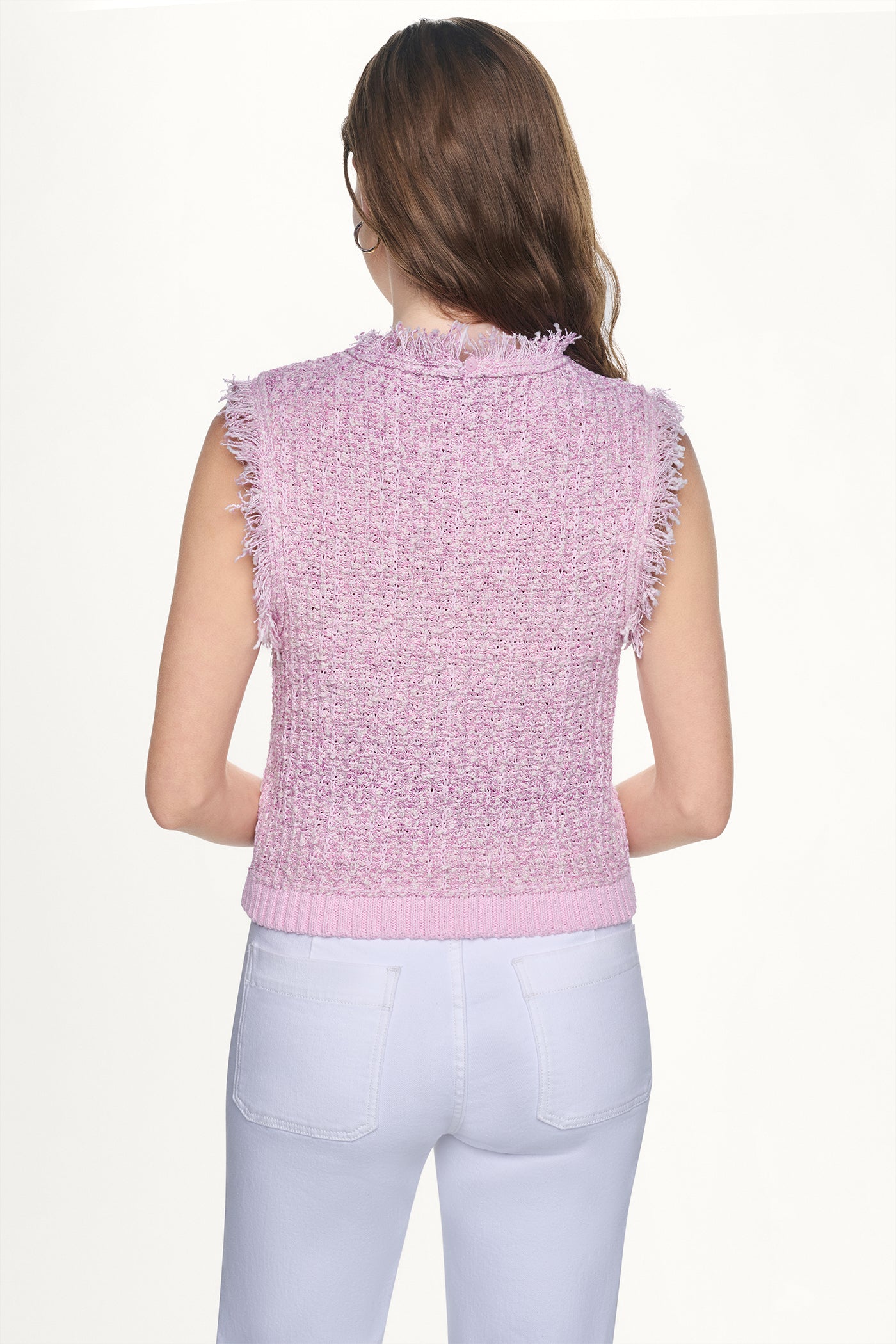 SLEEVELESS FRINGE TRIM SWEATER VIEW 3 | WOMEN'S SWEATERS & TOPS