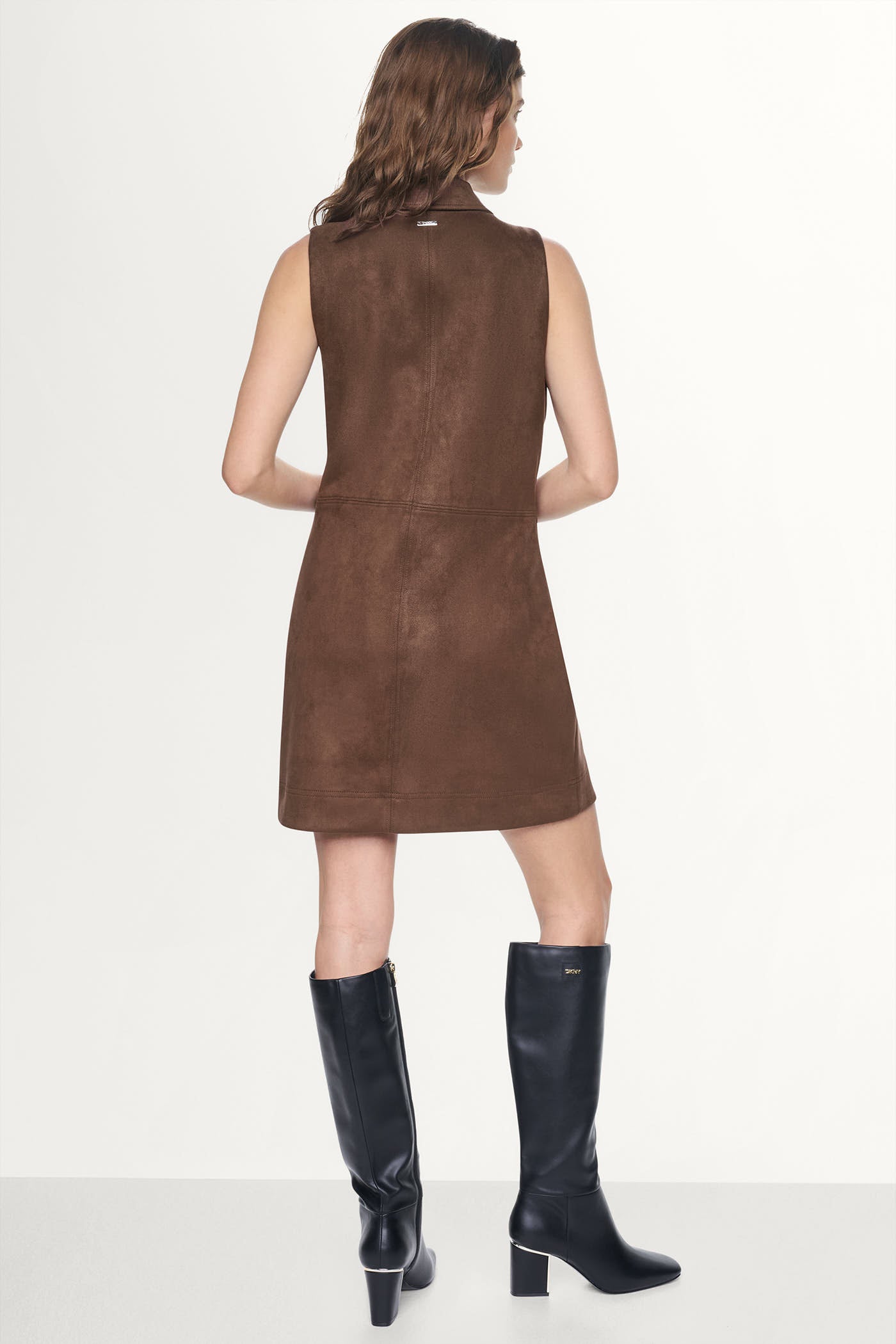COLLARED FAUX SUEDE DRESS VIEW 2