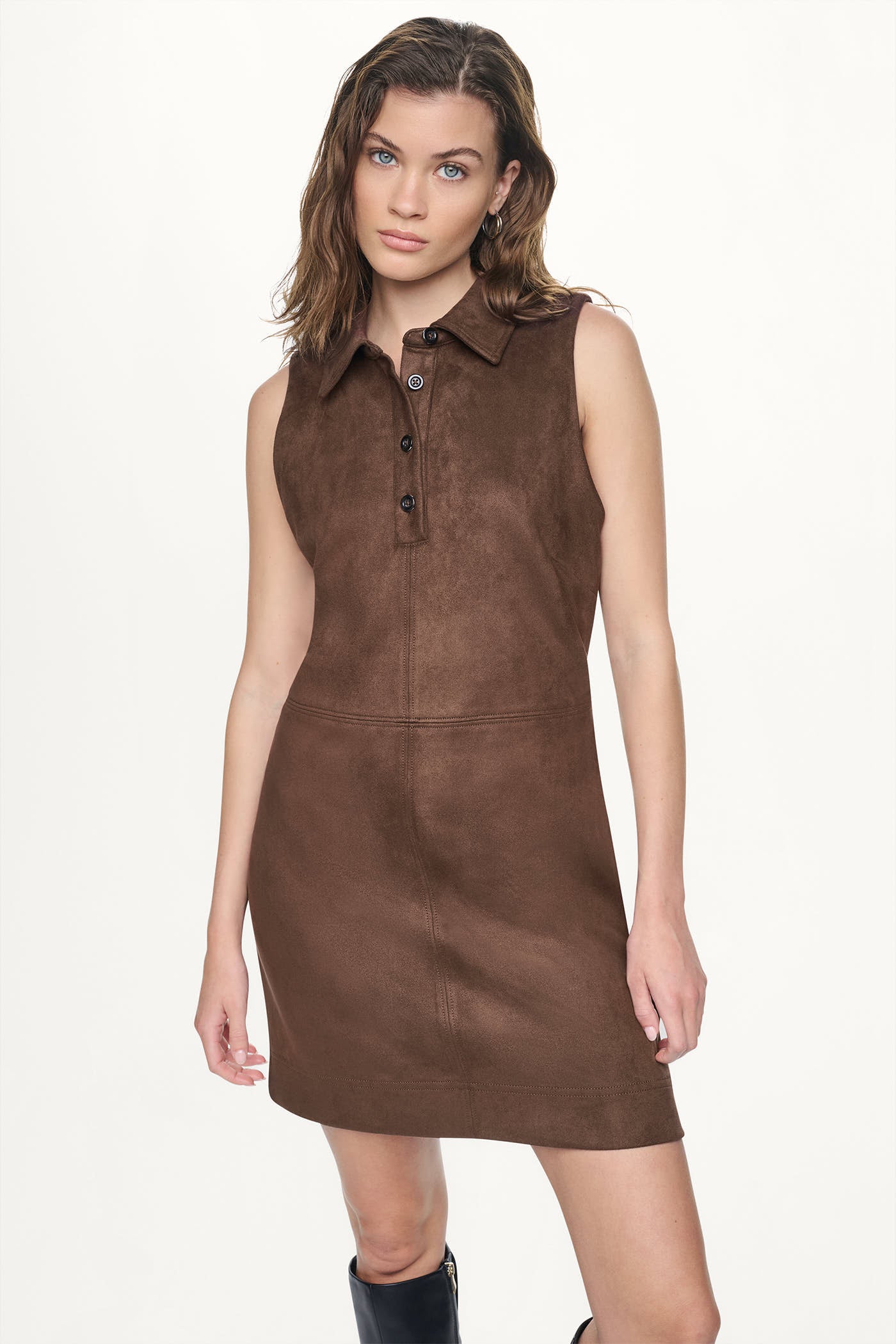 COLLARED FAUX SUEDE DRESS VIEW 2