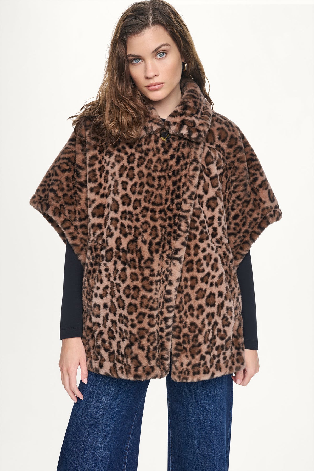 ASYMMETRICAL FAUX FUR PONCHO VIEW 2