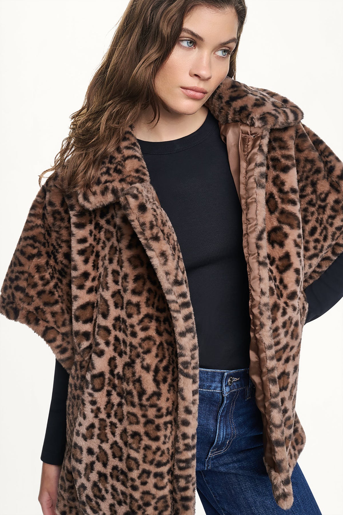 ASYMMETRICAL FAUX FUR PONCHO VIEW 2