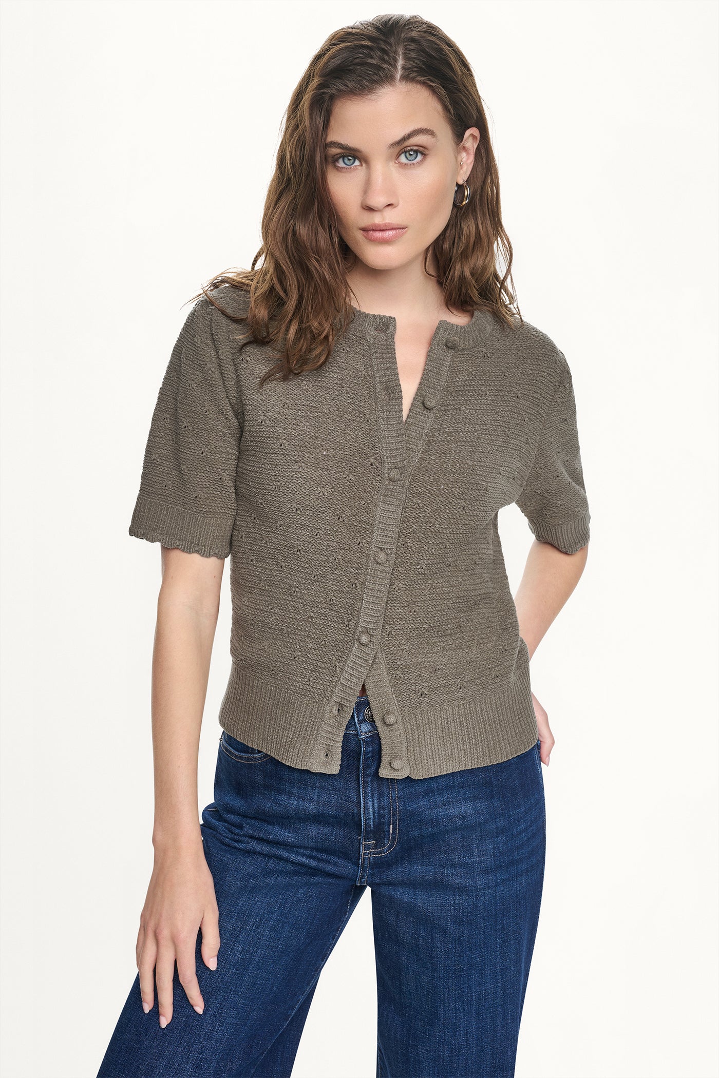 ELBOW SLEEVE CHENILLE CARDIGAN VIEW 5