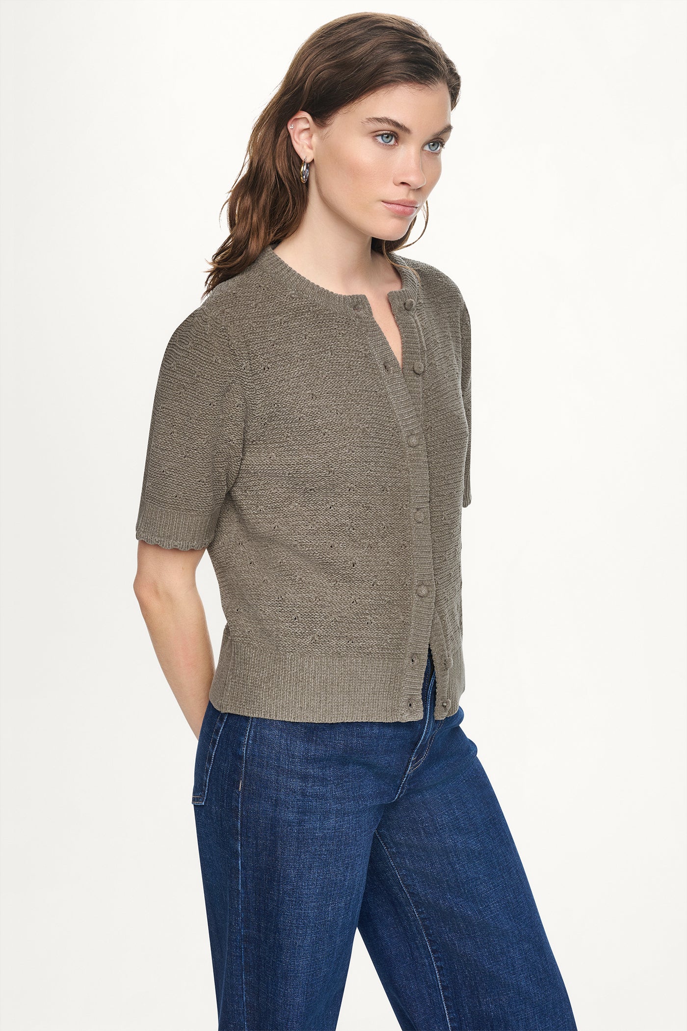 ELBOW SLEEVE CHENILLE CARDIGAN VIEW 4
