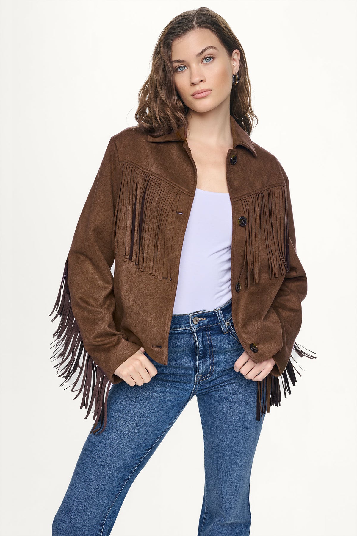 FAUX SUEDE FRINGE JACKET VIEW 2