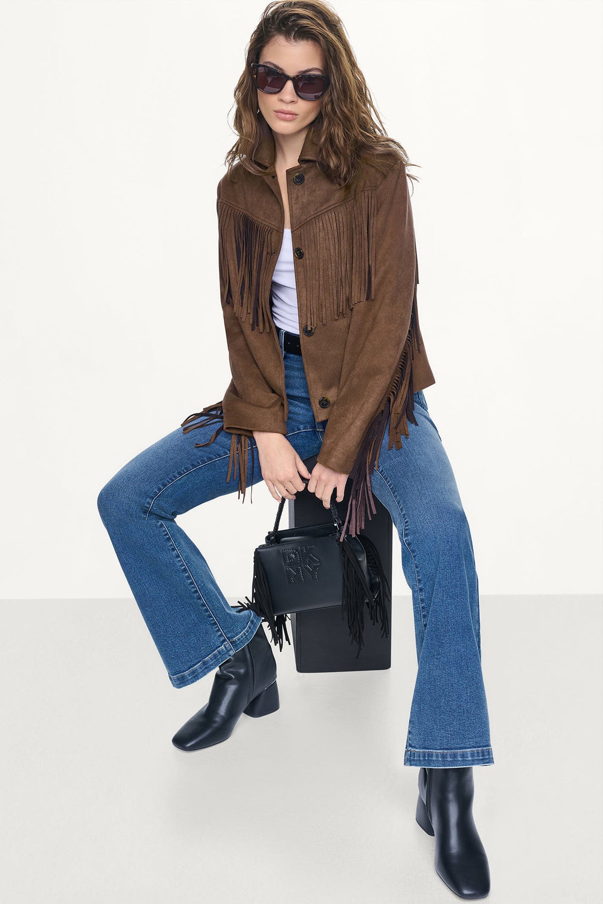 FAUX SUEDE FRINGE JACKET VIEW 1