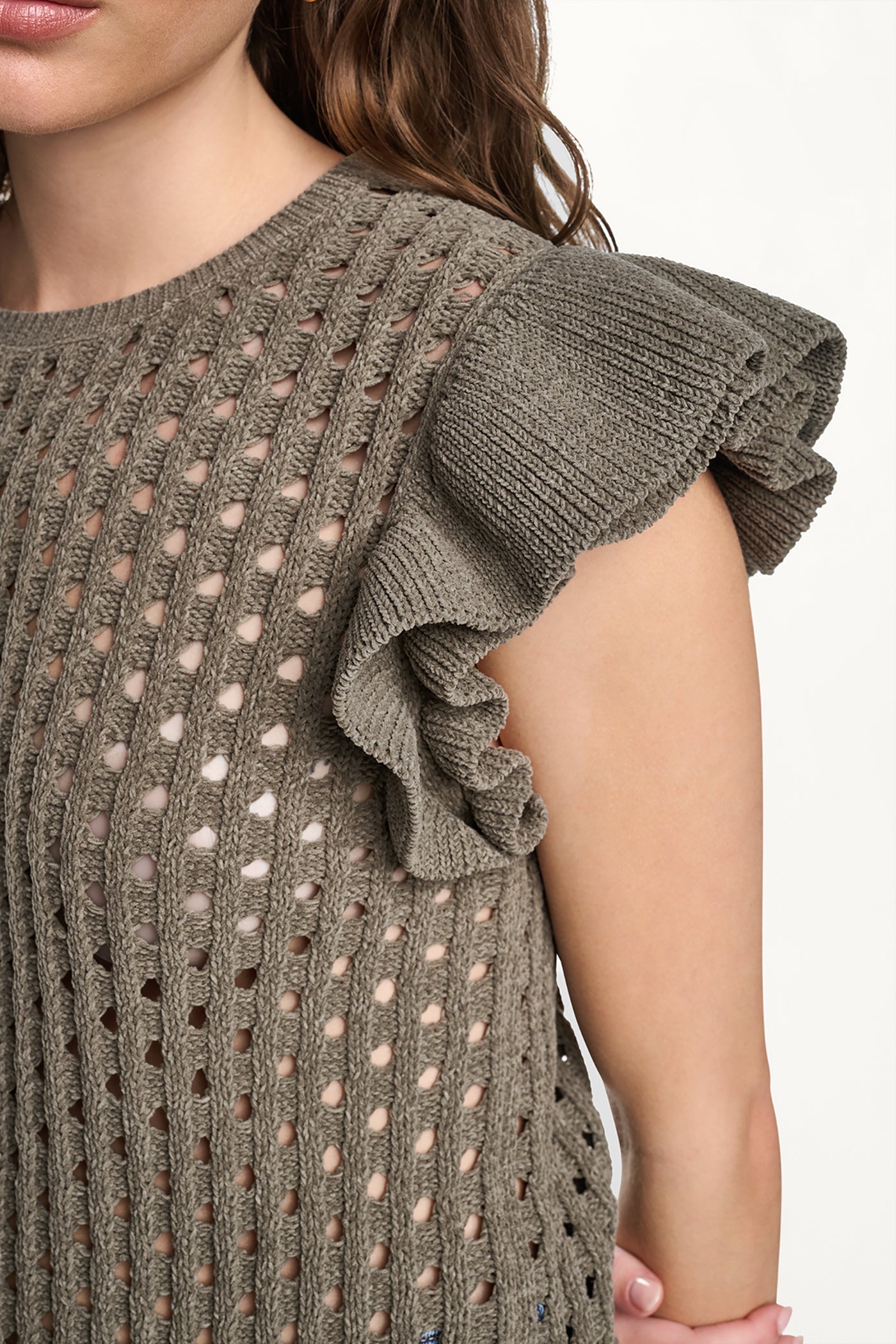 CHENILLE FLUTTER SLEEVE SWEATER VIEW 7