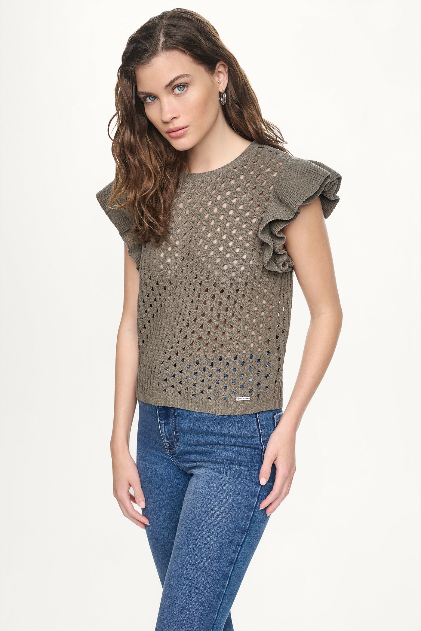 CHENILLE FLUTTER SLEEVE SWEATER VIEW 4