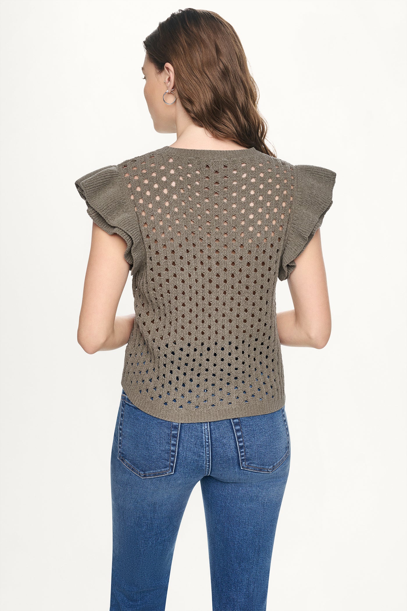 CHENILLE FLUTTER SLEEVE SWEATER VIEW 3