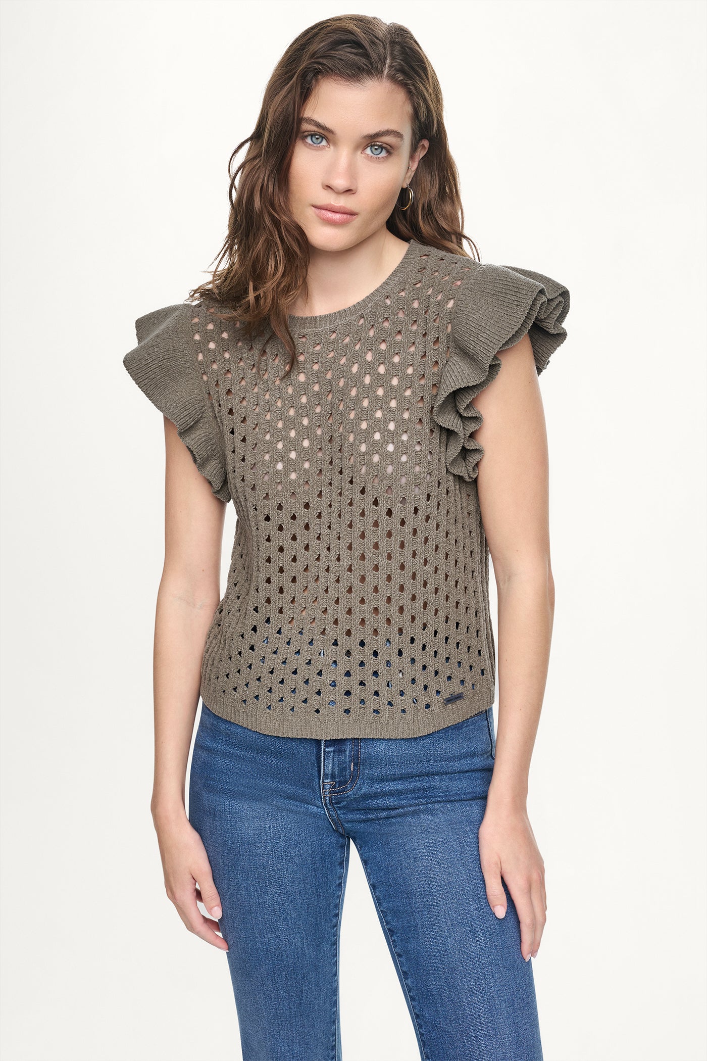 CHENILLE FLUTTER SLEEVE SWEATER VIEW 5