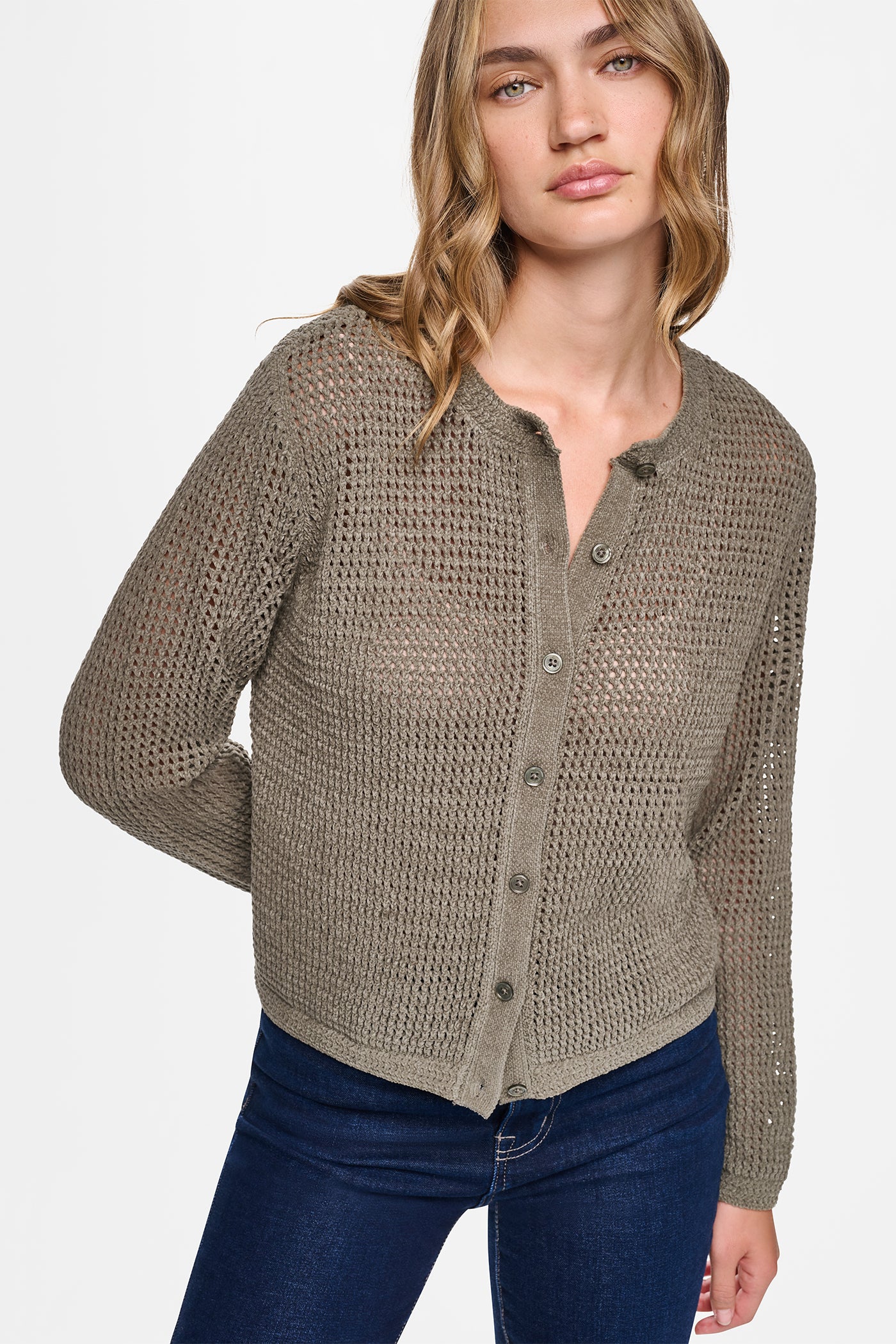 OPEN STITCH CHENILLE CARDIGAN VIEW 1