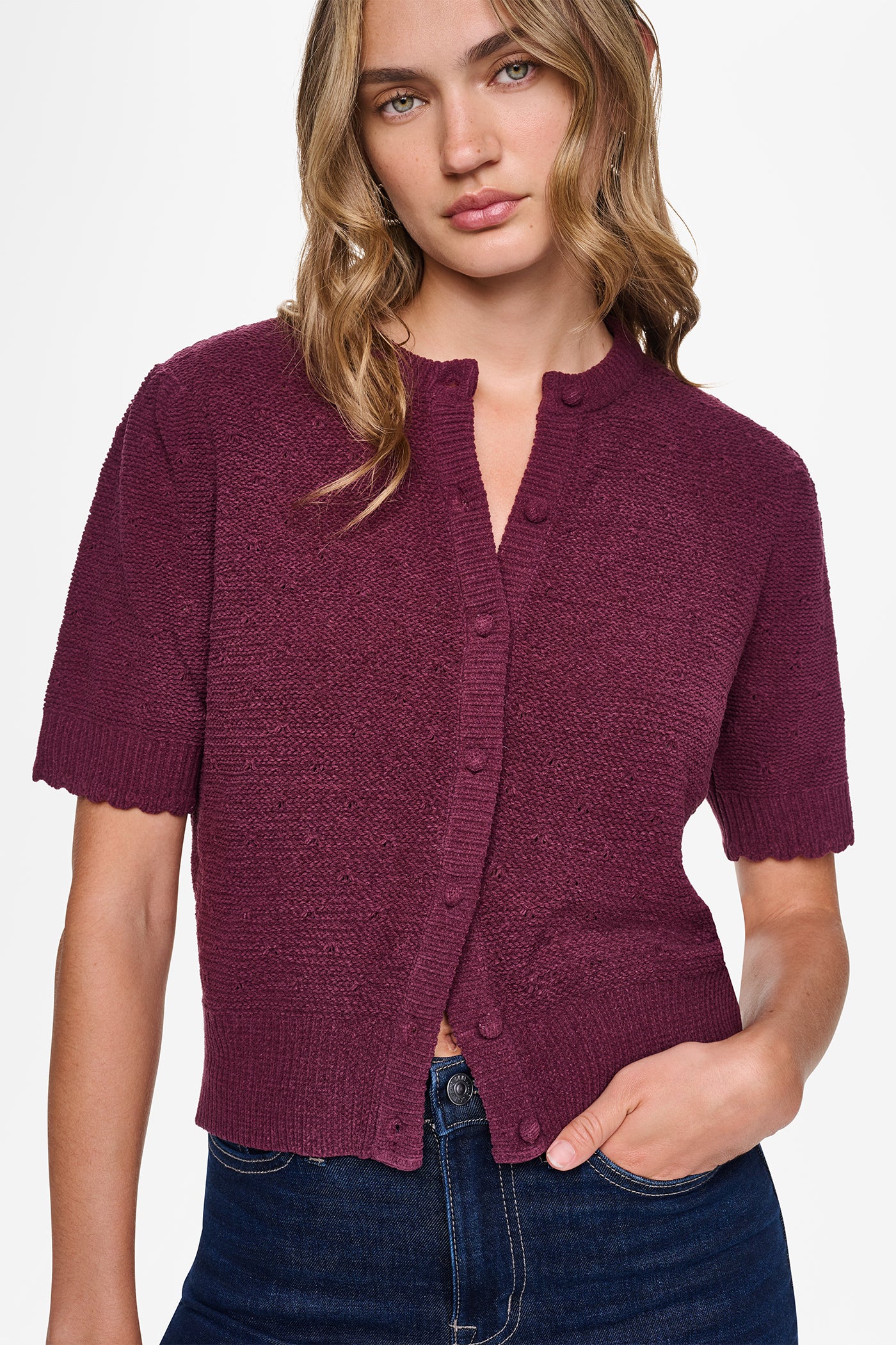 ELBOW SLEEVE CHENILLE CARDIGAN VIEW 5