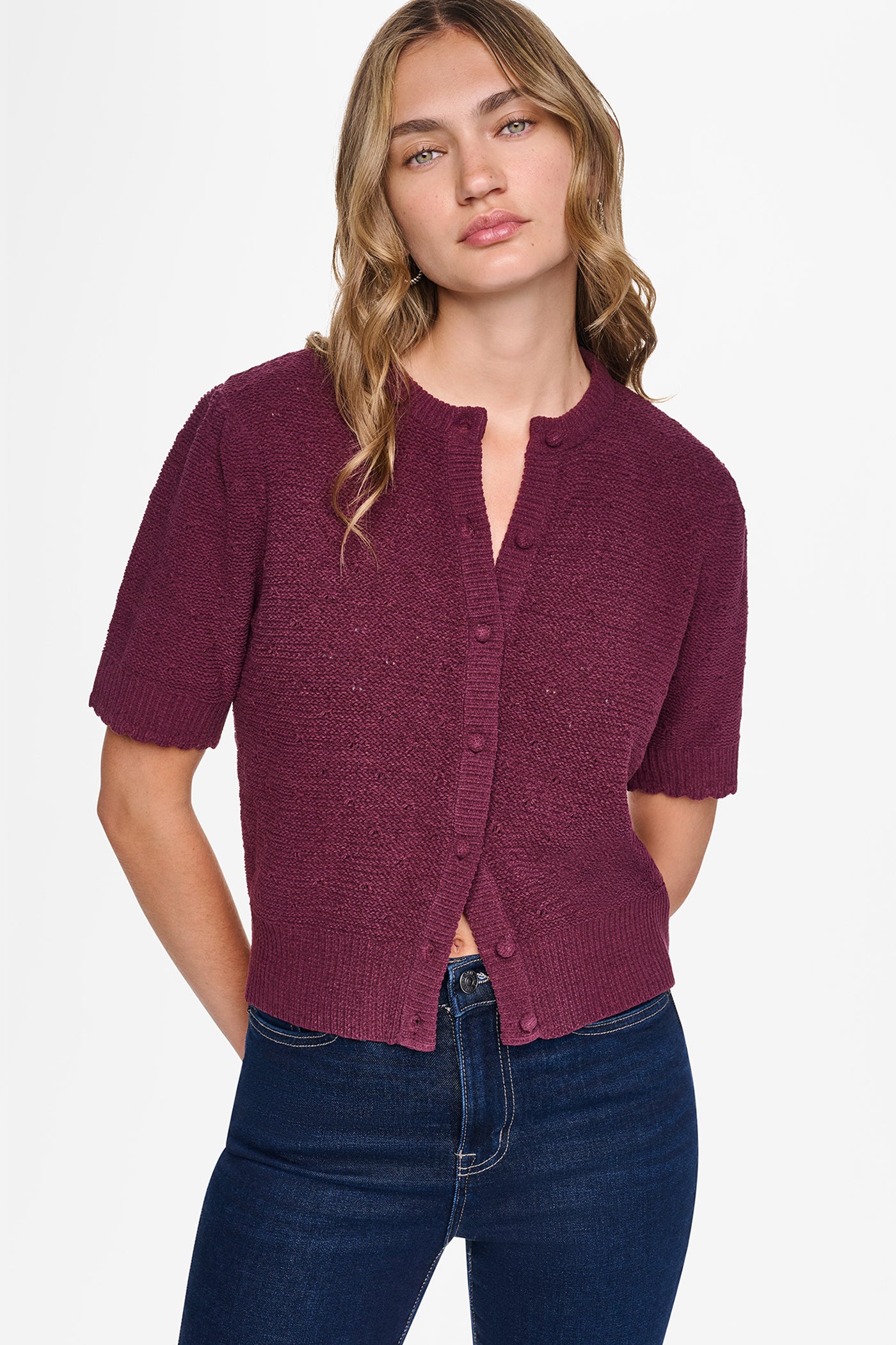 ELBOW SLEEVE CHENILLE CARDIGAN VIEW 1