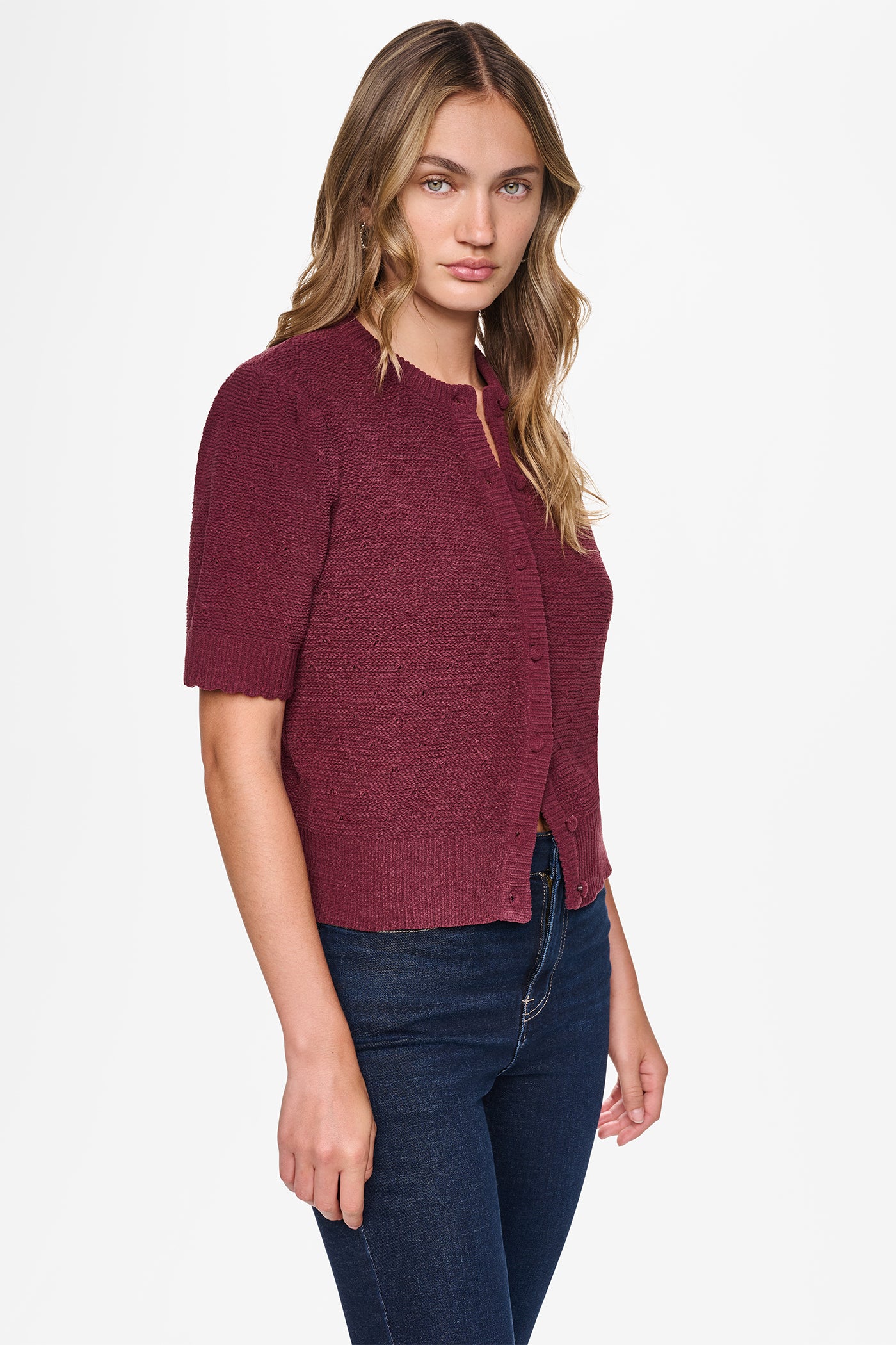 ELBOW SLEEVE CHENILLE CARDIGAN VIEW 4
