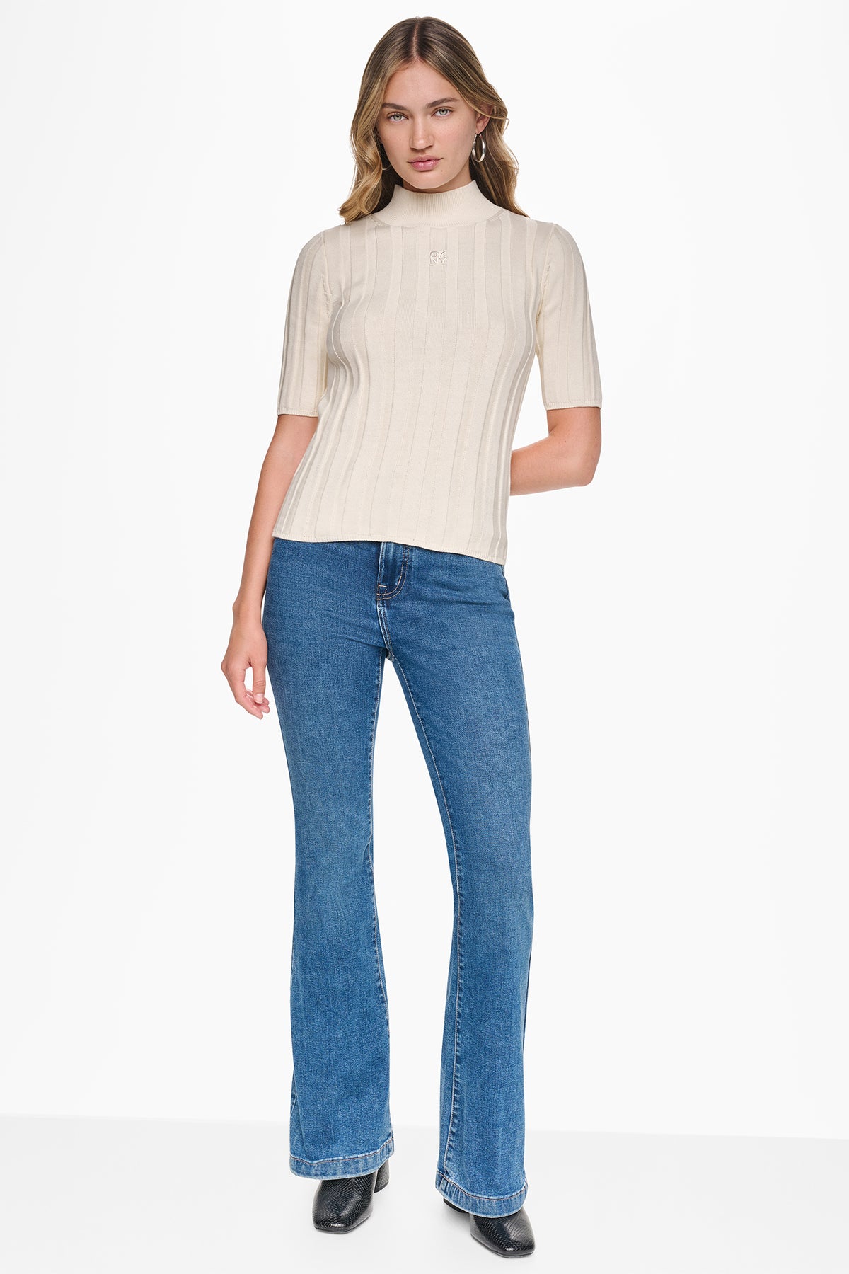 ELBOW SLEEVE WIDE RIB SWEATER VIEW 2
