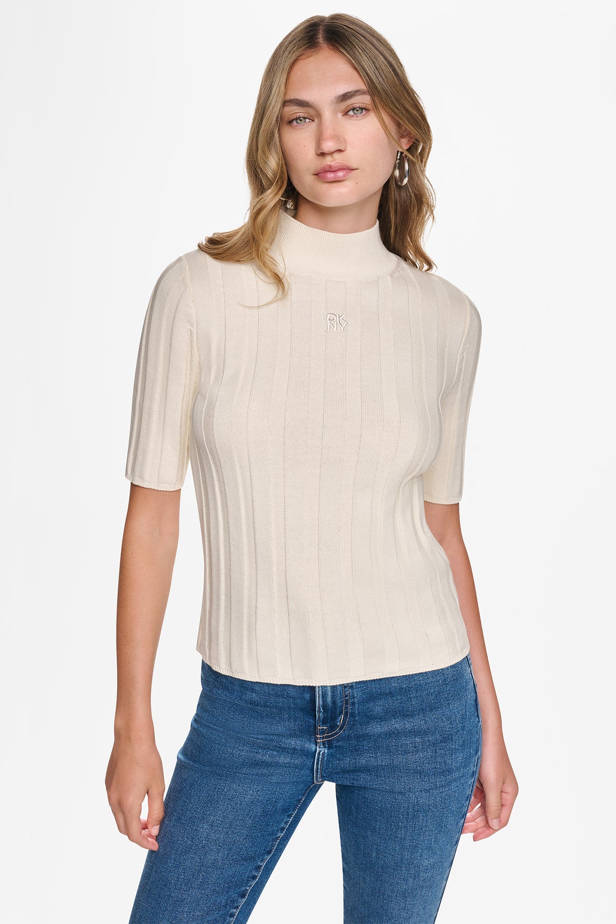 ELBOW SLEEVE WIDE RIB SWEATER VIEW 1