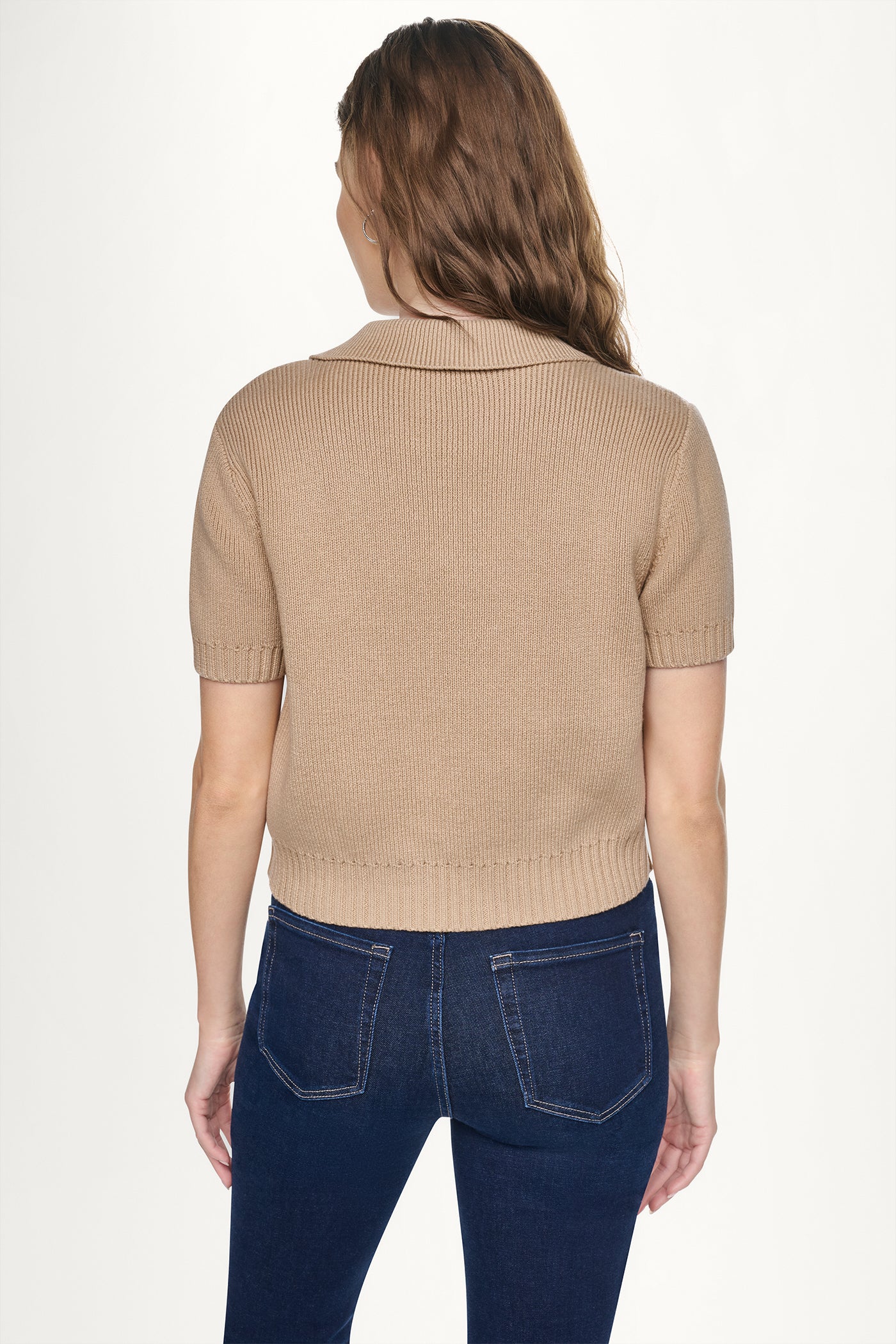SHORT SLEEVE TIE FRONT POLO SWEATER VIEW 3 | WOMEN'S SWEATERS & TOPS