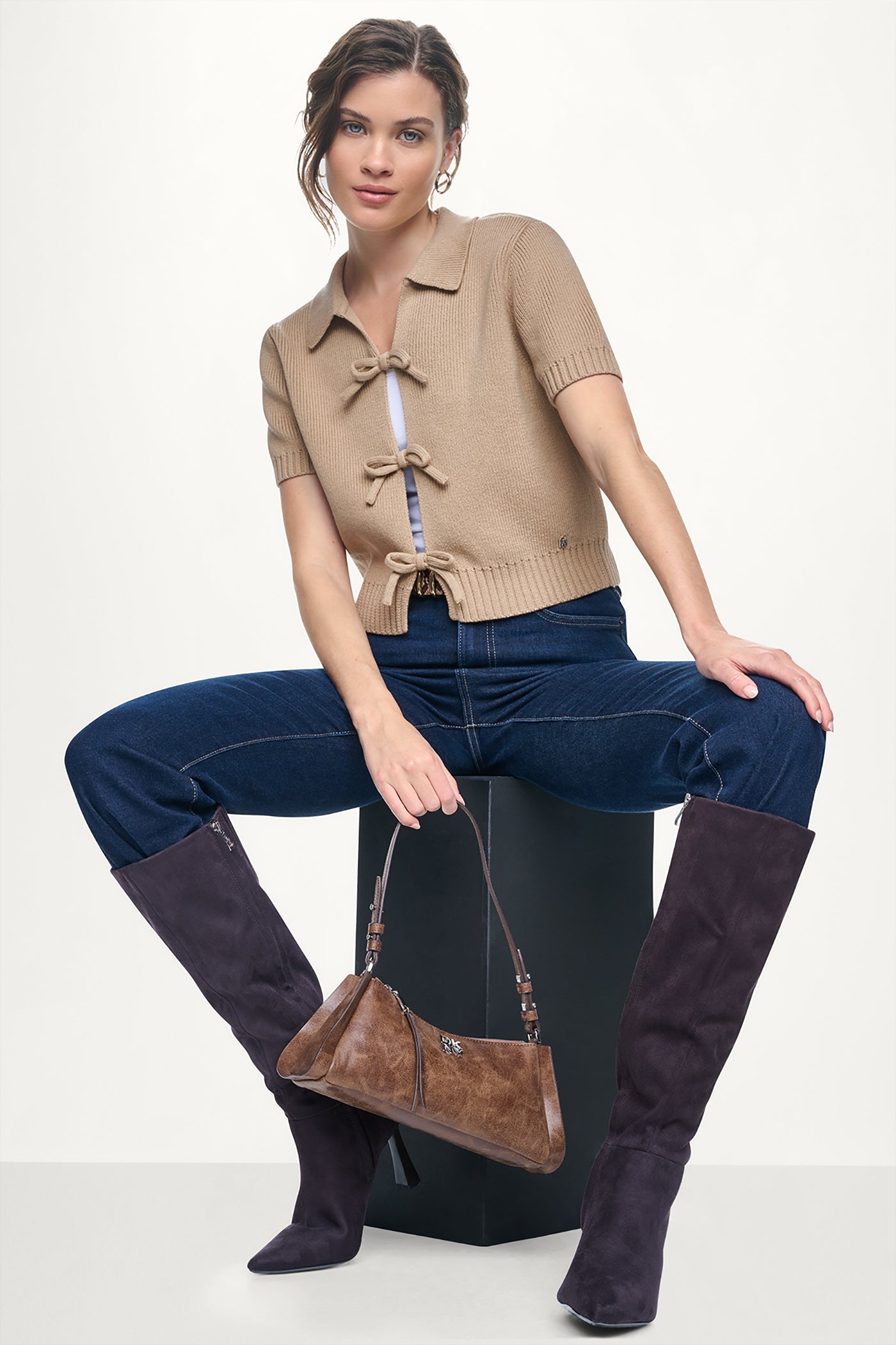 SHORT SLEEVE TIE FRONT POLO SWEATER VIEW 8 | WOMEN'S SWEATERS & TOPS