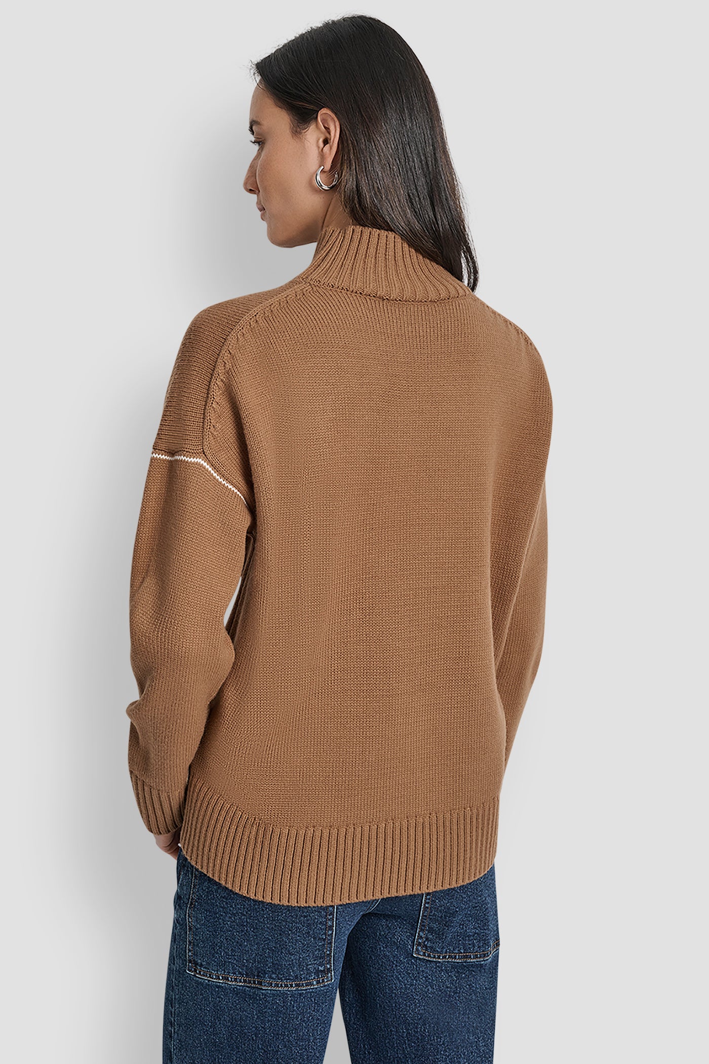 Burnt Sugar/Eggnog LOGO INTARSIA MOCK-NECK SWEATER, BACK VIEW | Clothing