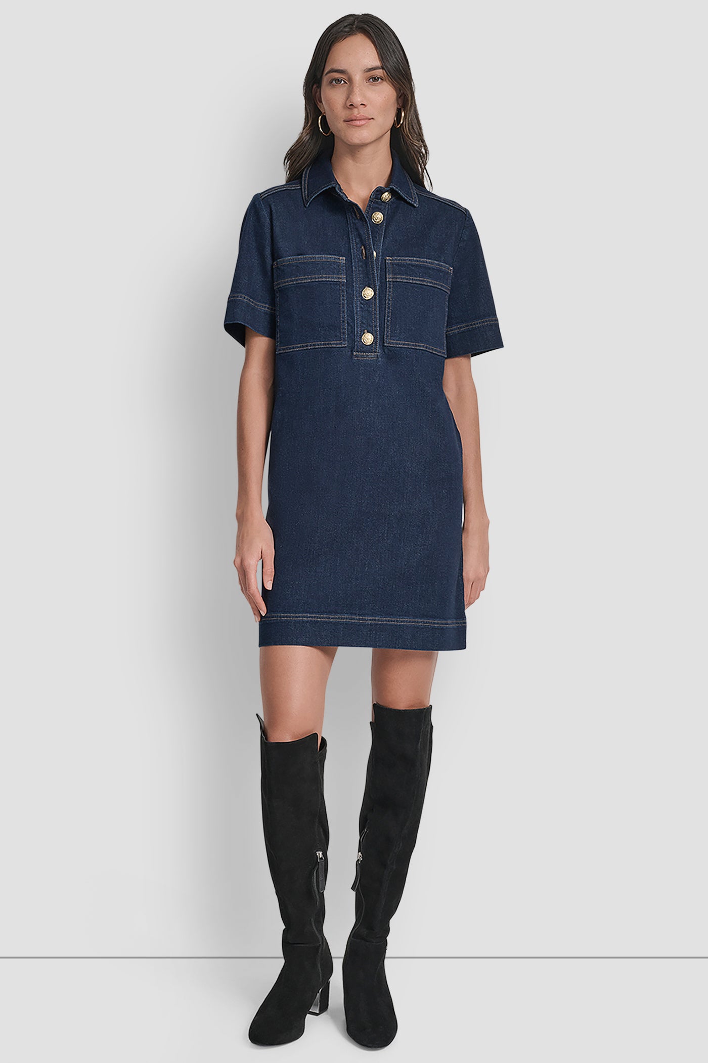 Denim Mini Shift Dress | Shirt Dress | DKNY Denim Mini Shift Dress | Shirt Dress | DKNY
