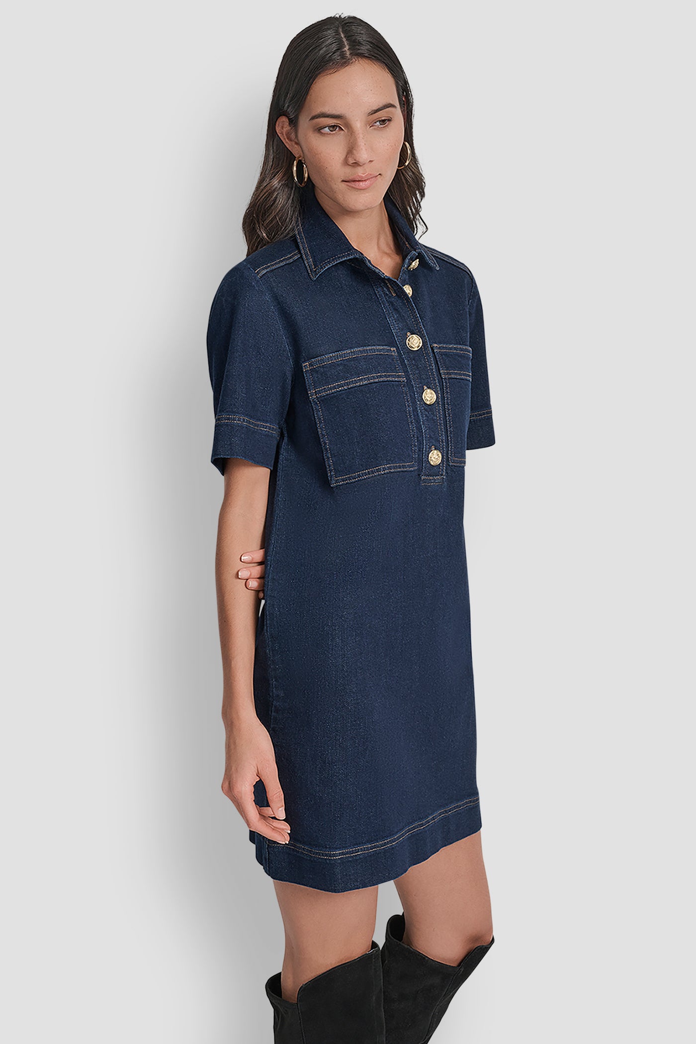 DENIM MINI SHIFT DRESS VIEW 3 | Dresses & Jumpsuits