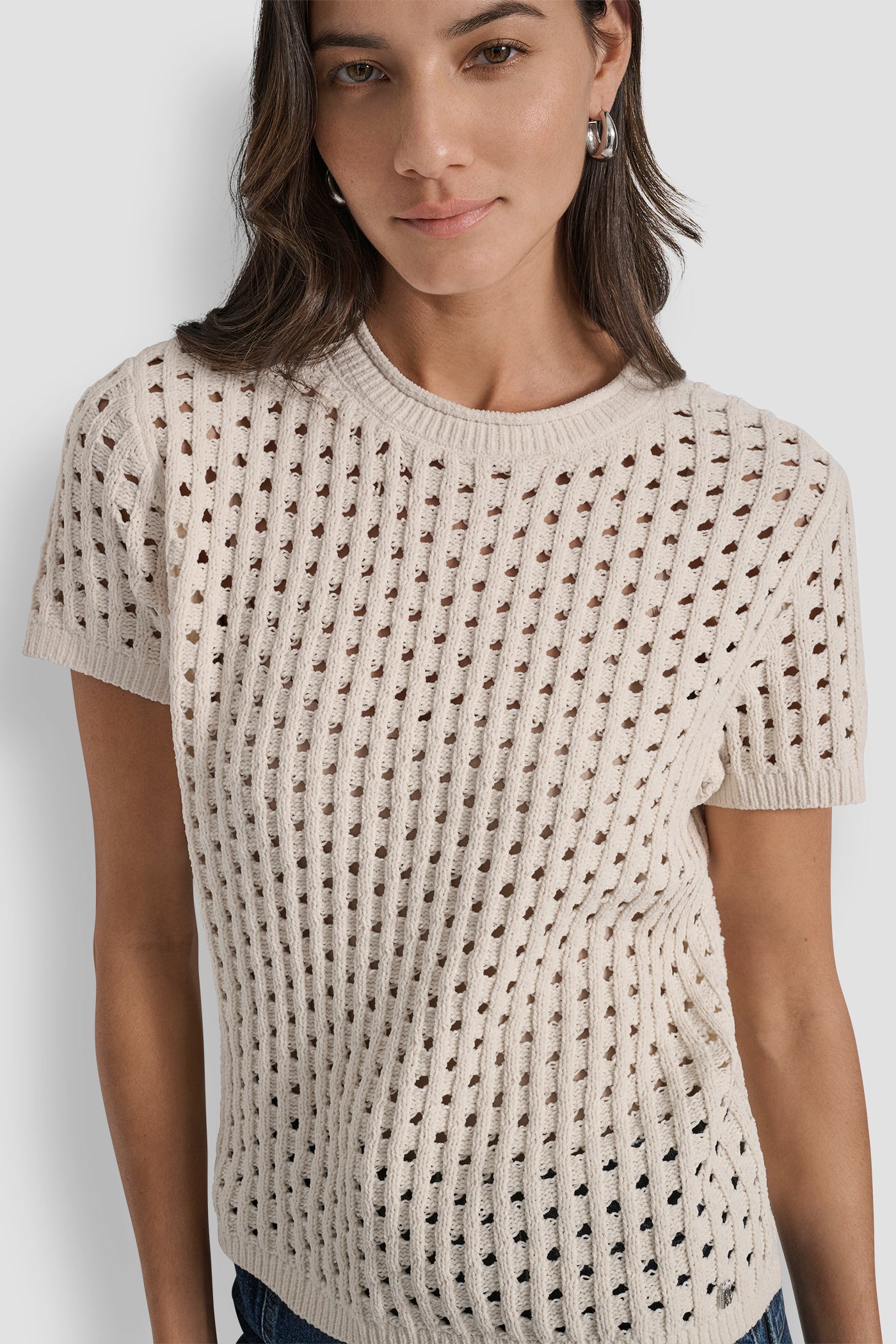 OPEN STITCH CREW NECK SHORT SLEEVE SWEATER VIEW 4 | Clothing