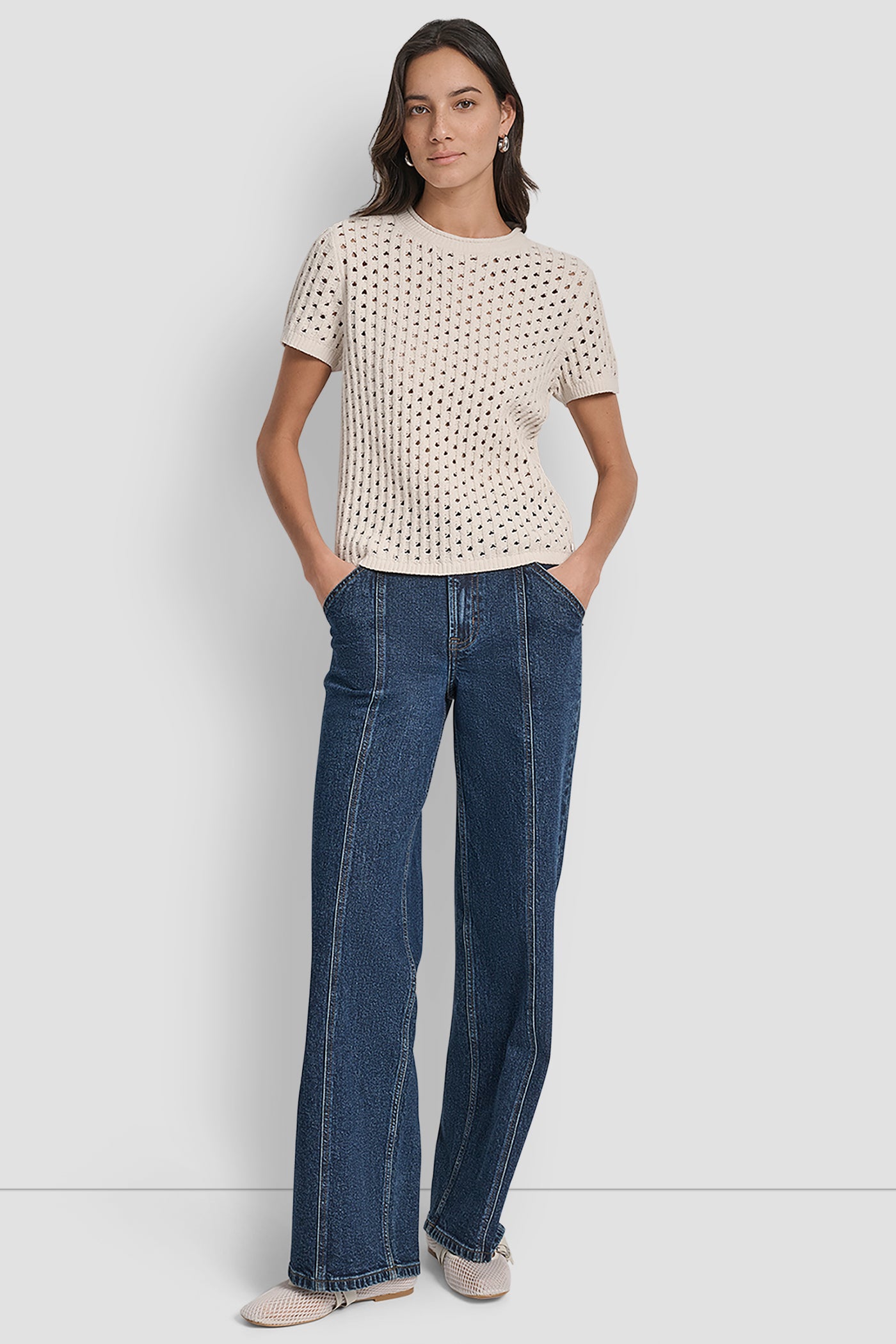 OPEN STITCH CREW NECK SHORT SLEEVE SWEATER VIEW 7 | Clothing
