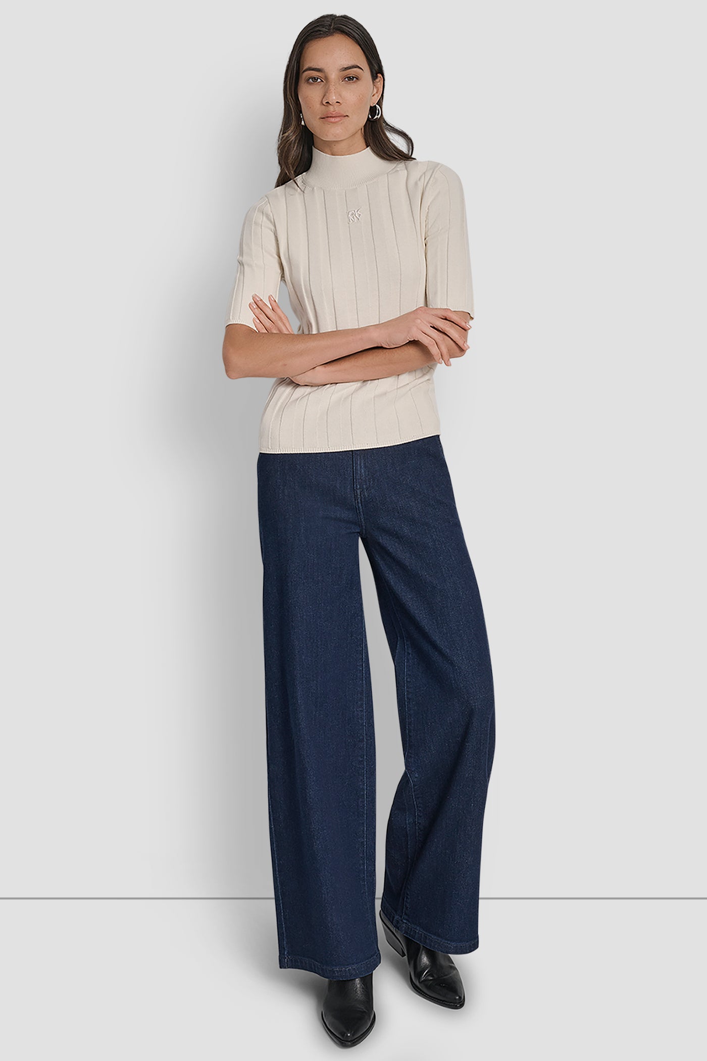 ELBOW SLEEVE WIDE RIB MOCK NECK WITH LOGO PATCH VIEW 6 | WOMEN'S SWEATERS & TOPS