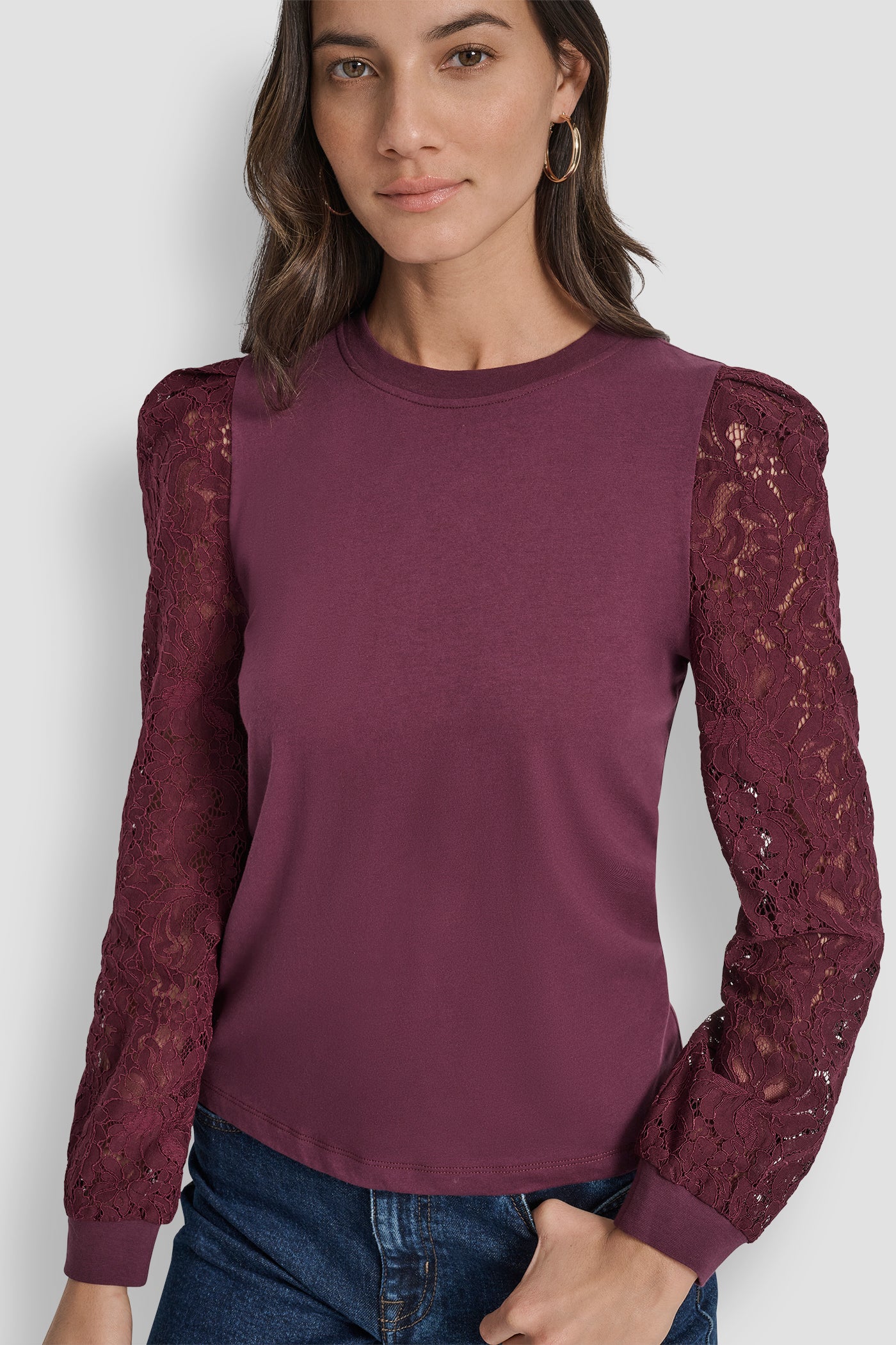 LACE PUFF LONG SLEEVE CREW NECK TEE VIEW 4 | New Arrivals