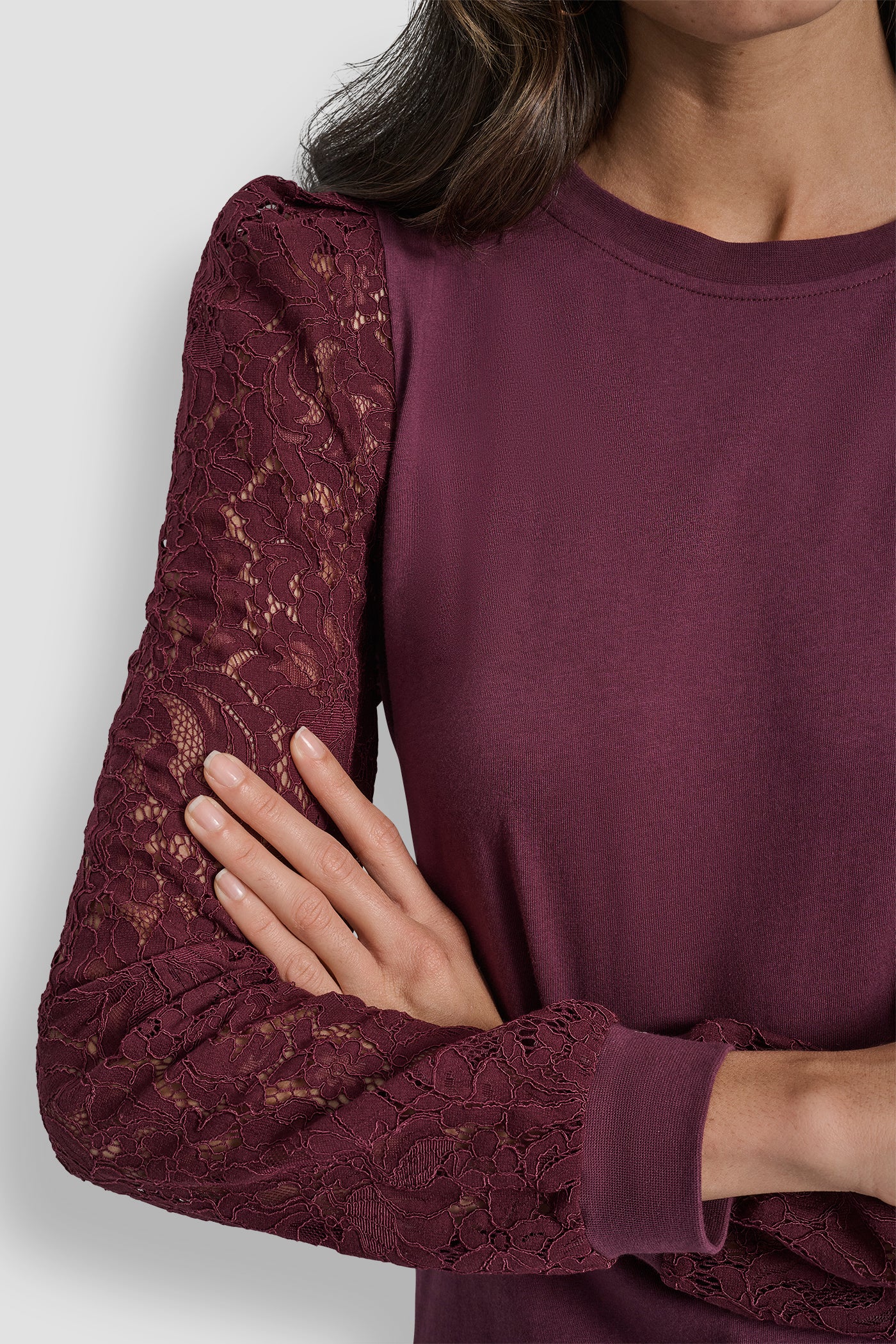SYRAH LACE PUFF LONG SLEEVE CREW NECK TEE, BACK VIEW | New Arrivals