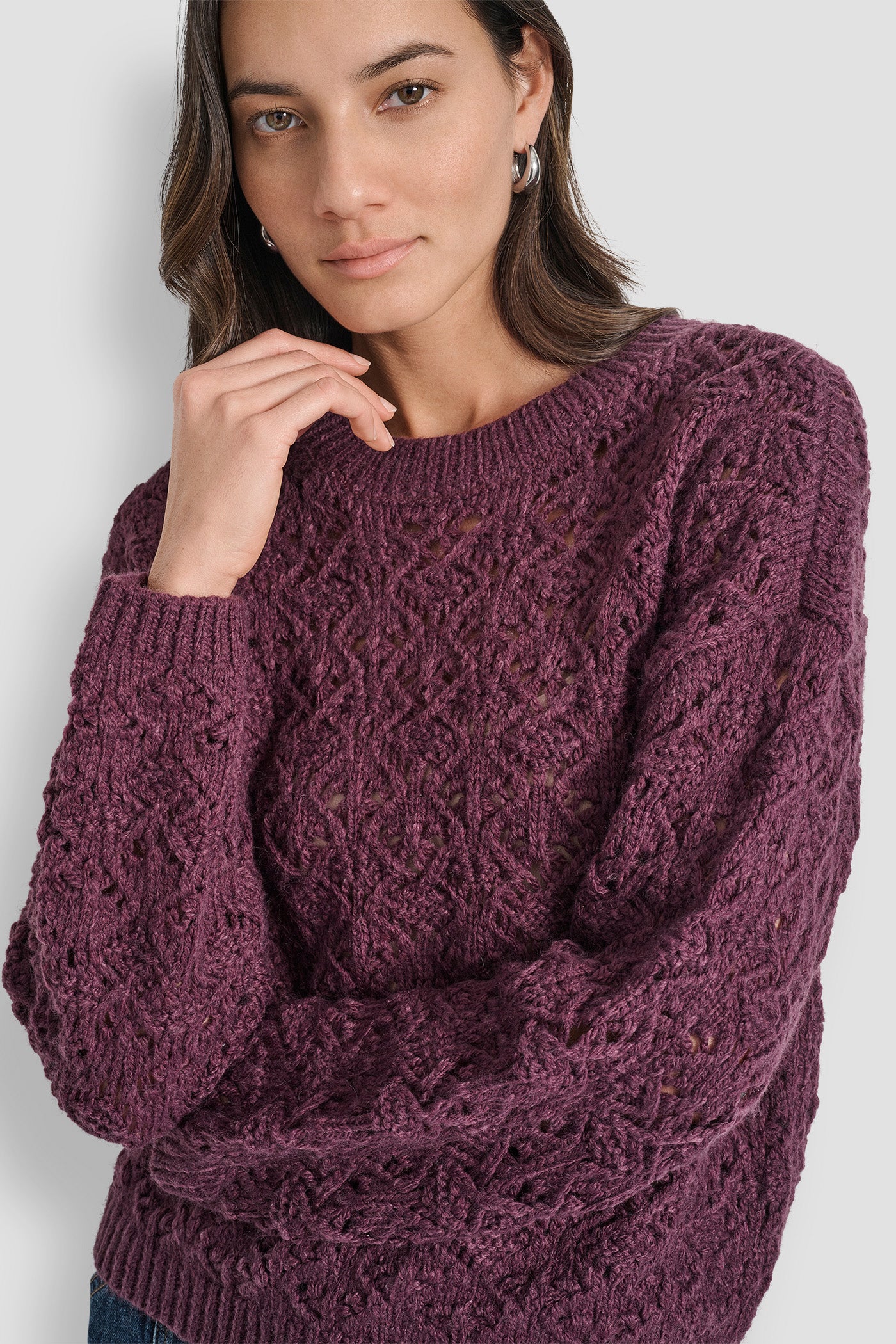 POINTELLE STITCH LONG SLEEVE CREW NECK SWEATER VIEW 4 | Clothing