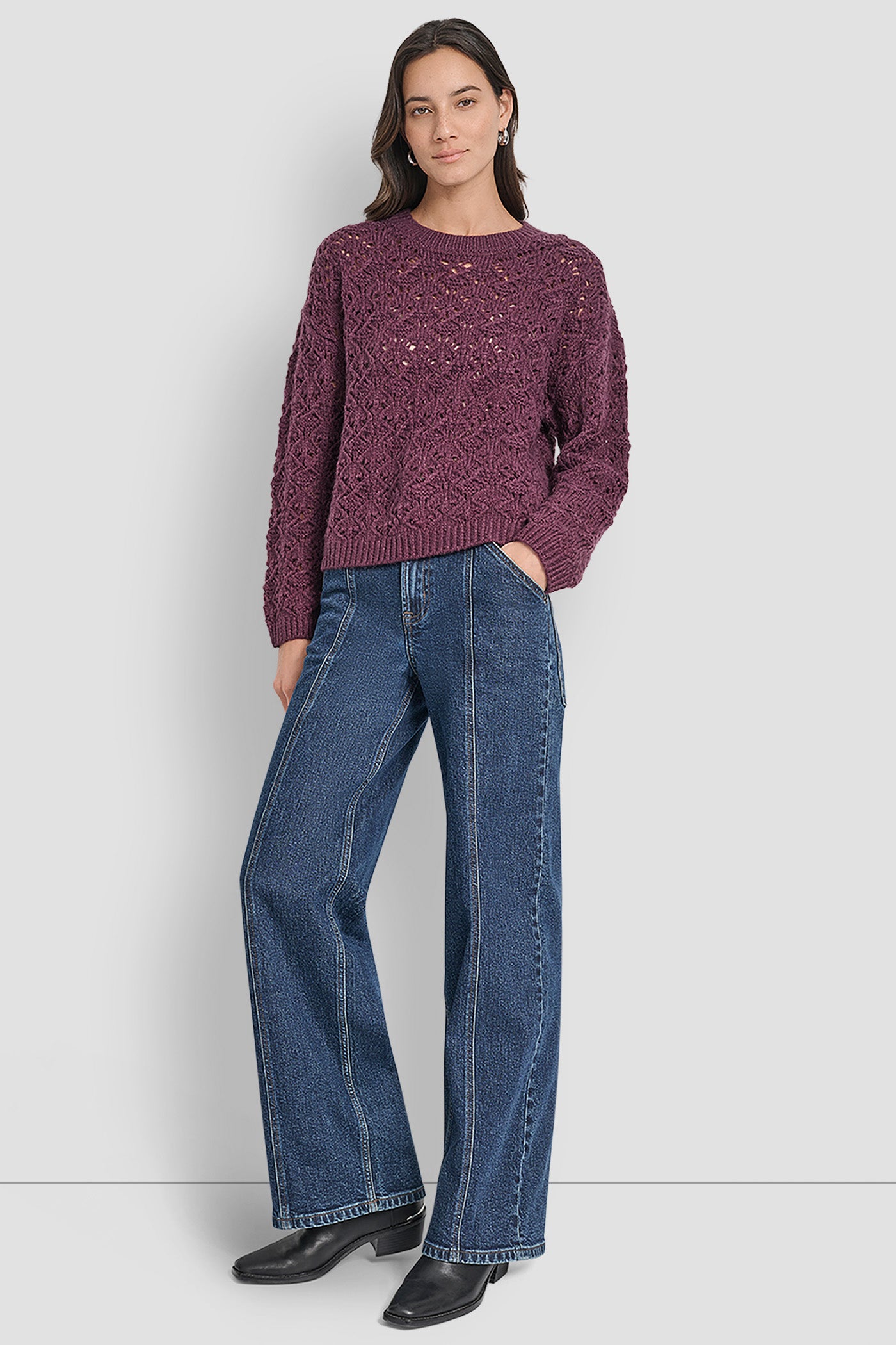 POINTELLE STITCH LONG SLEEVE CREW NECK SWEATER VIEW 7 | Clothing