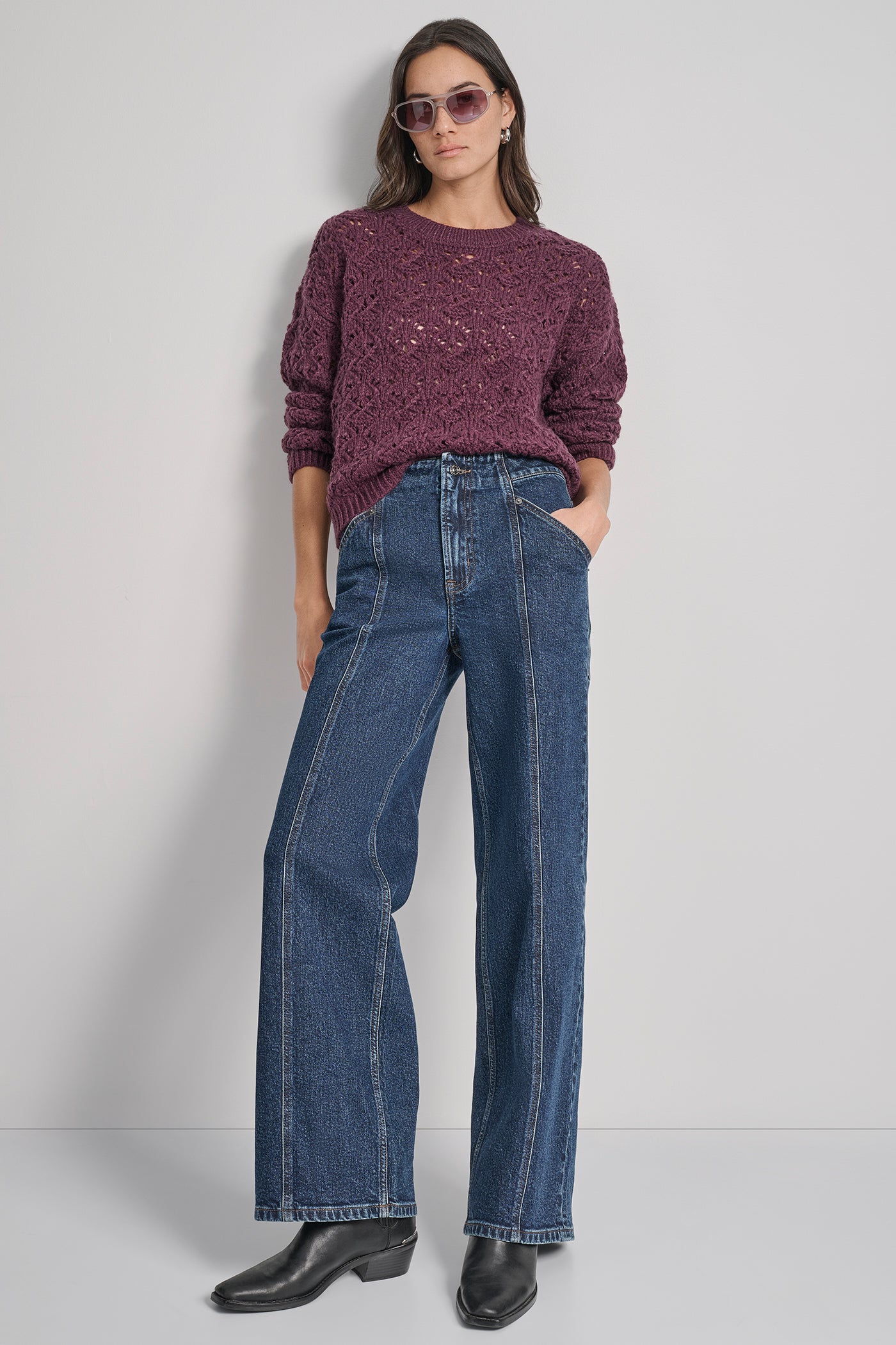 POINTELLE STITCH LONG SLEEVE CREW NECK SWEATER VIEW 6 | Clothing