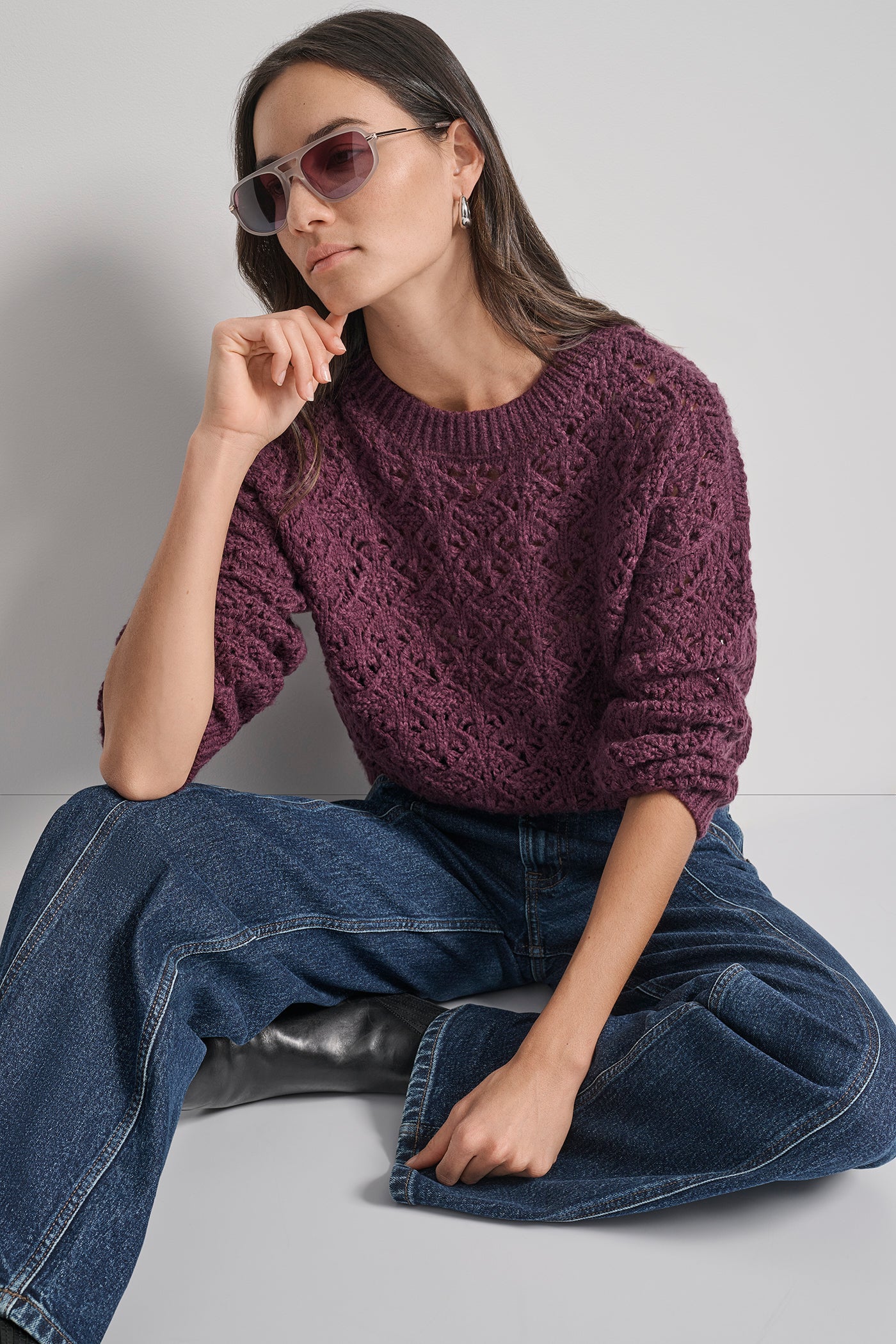 POINTELLE STITCH LONG SLEEVE CREW NECK SWEATER VIEW 8 | Clothing
