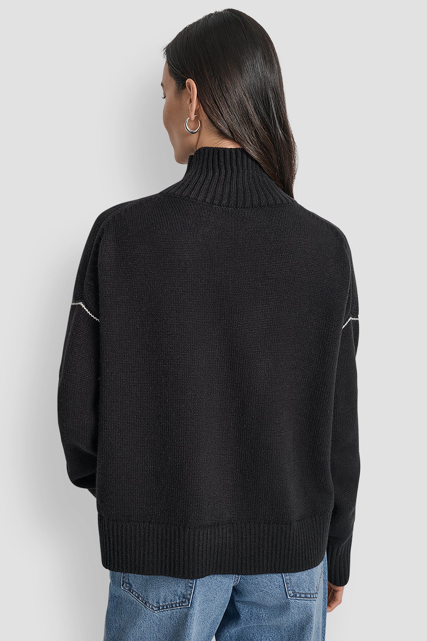 Black LOGO INTARSIA MOCK-NECK SWEATER, BACK VIEW | Clothing
