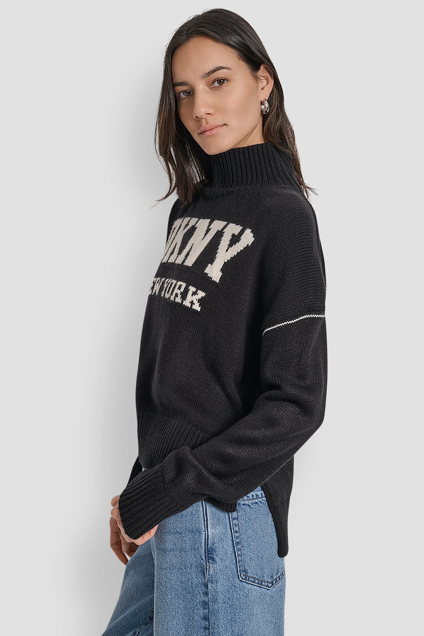LOGO INTARSIA MOCK-NECK SWEATER VIEW 3 | Clothing